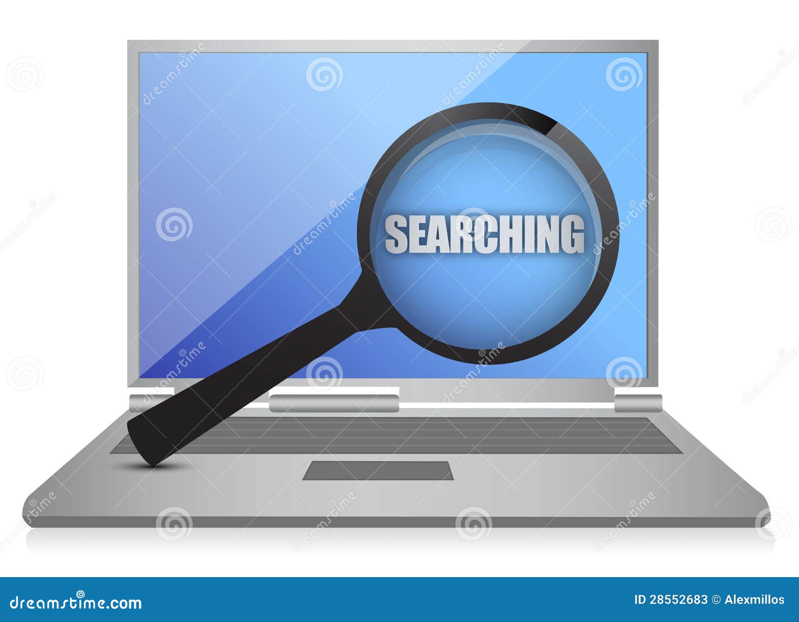 Searching Laptop and Magnify Glass Stock Illustration Illustration of