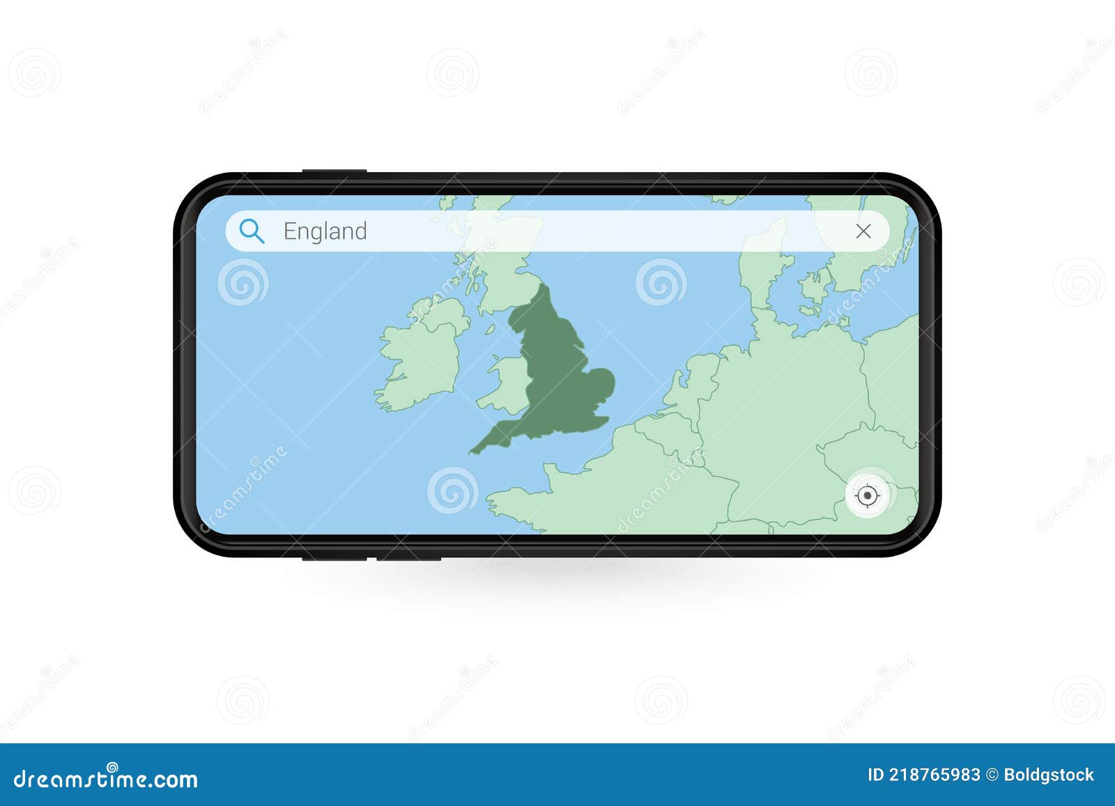 Searching Map of England in Smartphone Map Application. Map of England