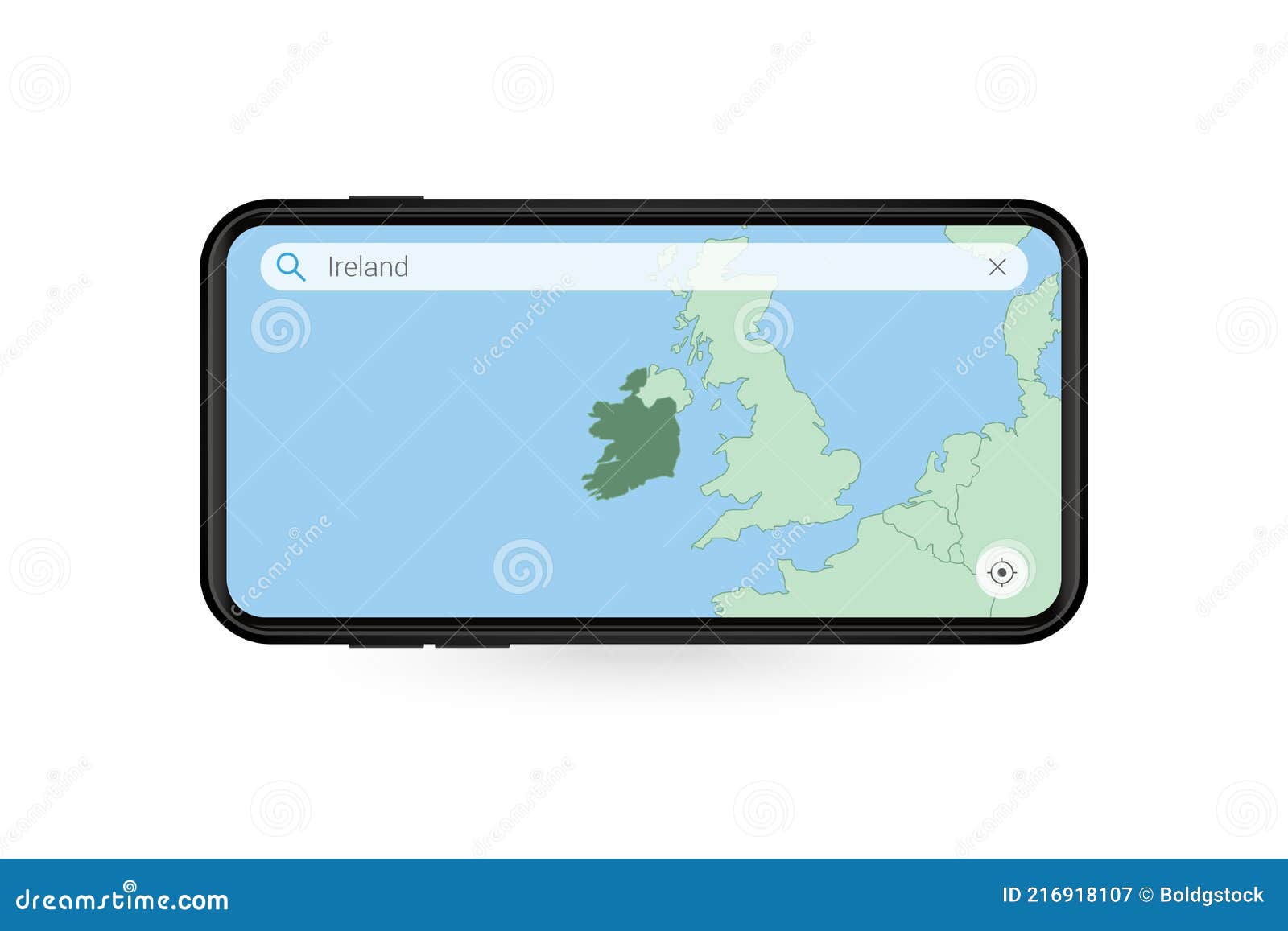 Searching Map of Ireland in Smartphone Map Application. Map of Ireland