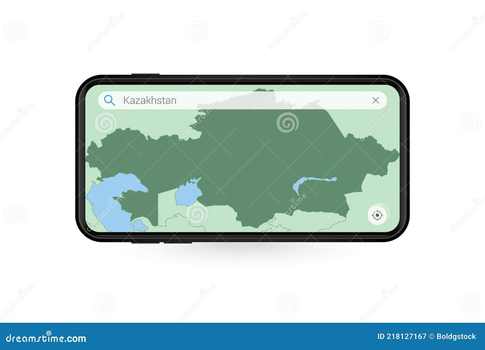 Searching Map of Kazakhstan in Smartphone Map Application. Map of