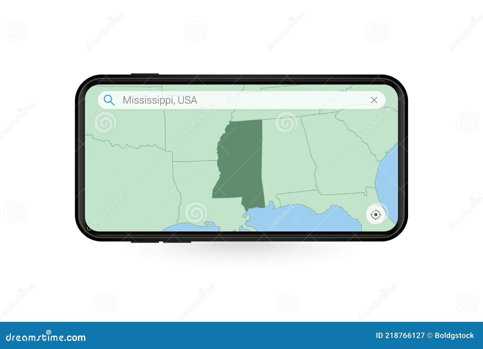 Searching Map of Mississippi in Smartphone Map Application. Map of Mississippi in Cell Phone