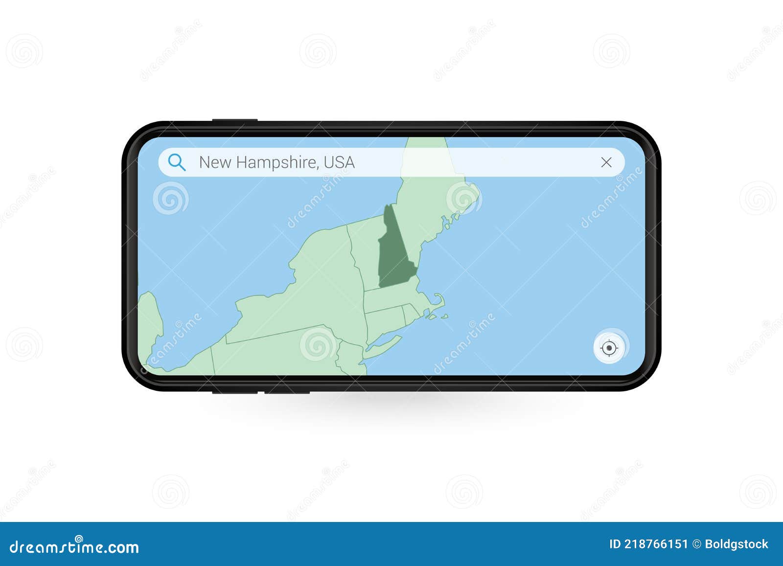 Searching Map of New Hampshire in Smartphone Map Application. Map of
