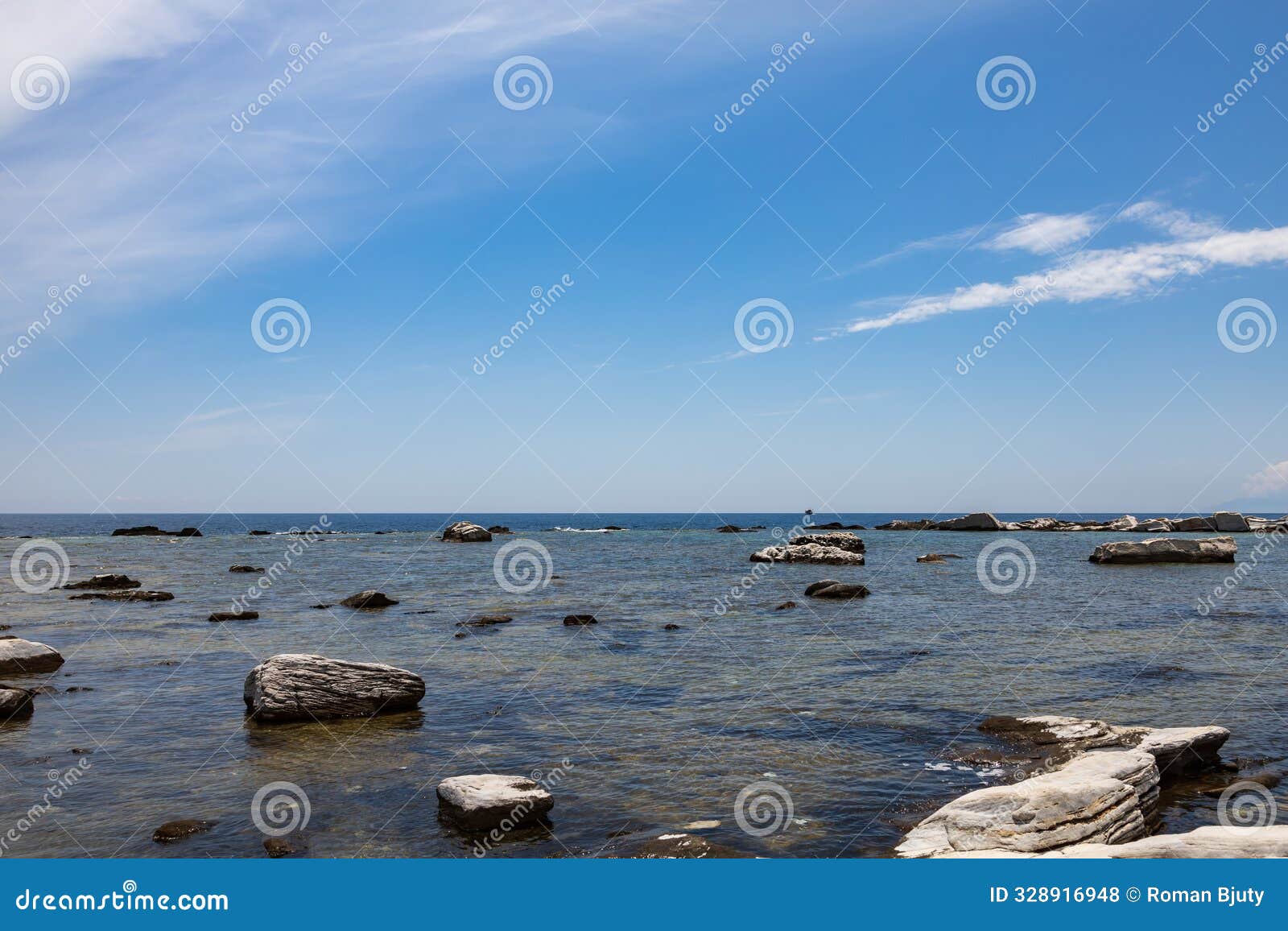 seascape aliki alyki island thassos greece. old closed marble quarry by the sea