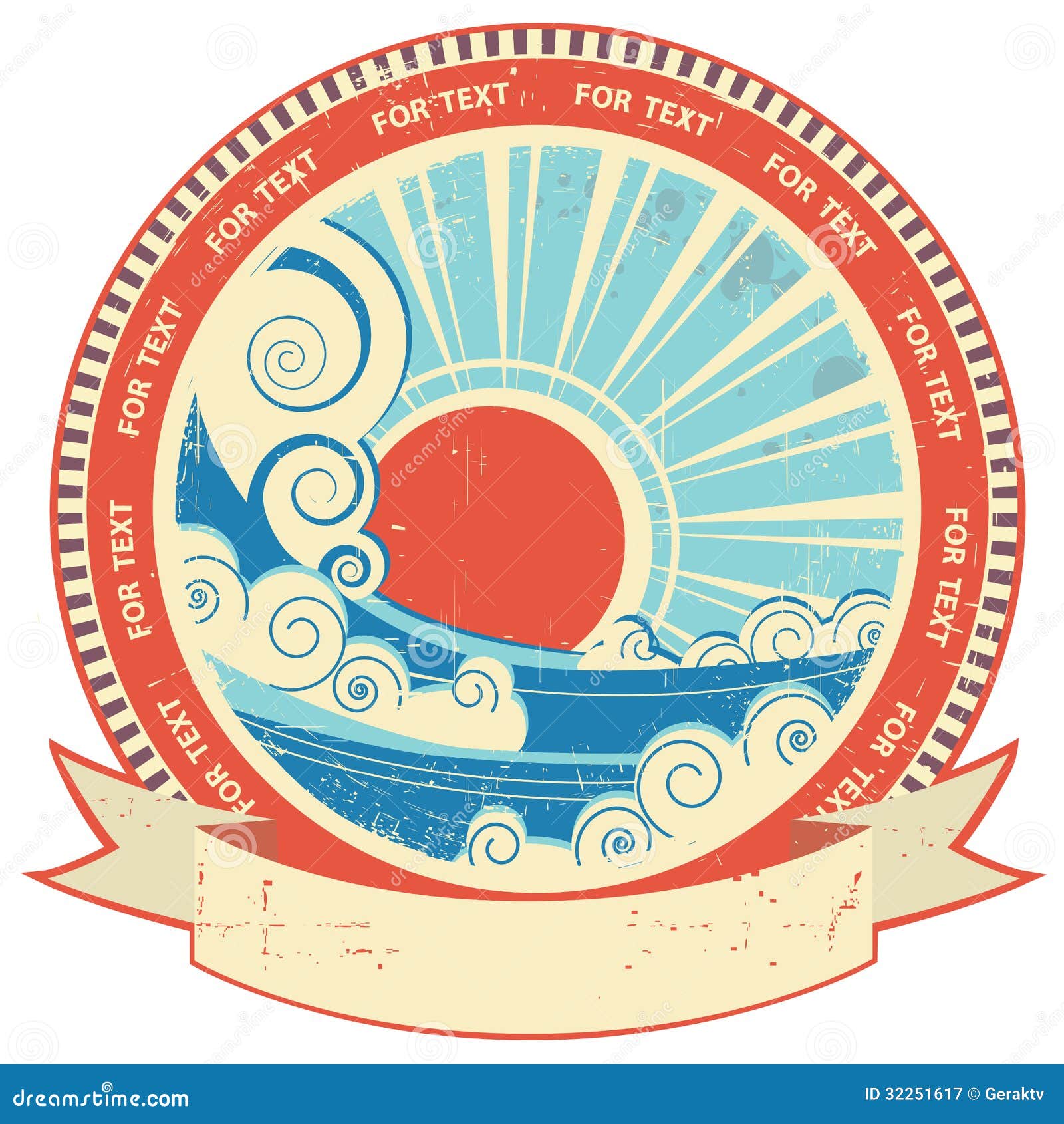 Download Seascape With Sun.Vintage Label And Scroll For Tex Stock Vector - Image: 32251617