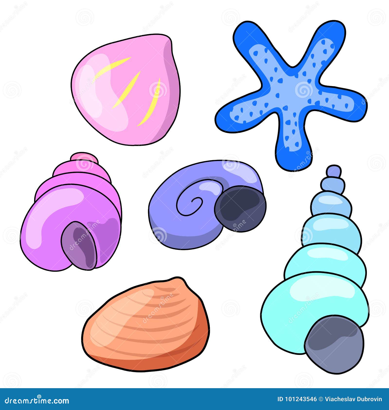 Seashells and Starfish Isolated on White Background. Sea Shell Cartoon Illustration Stock Illustration - Illustration of decor, background: 101243546 Seashells and Starfish Isolated on White Background. Sea Shell Cartoon Illustration Stock Illustration - Illustration of decor, background: 101243546