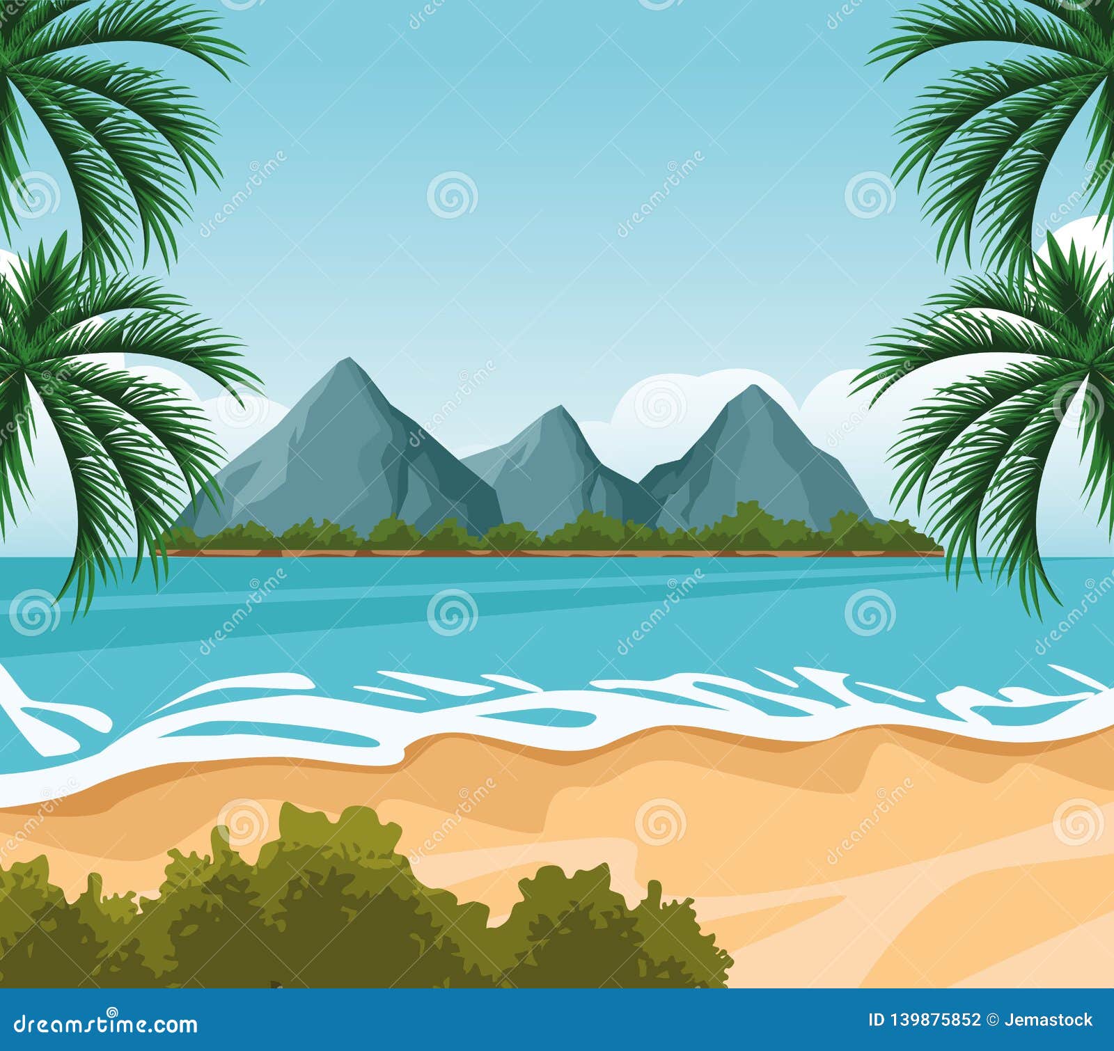 seashore landscape cartoon