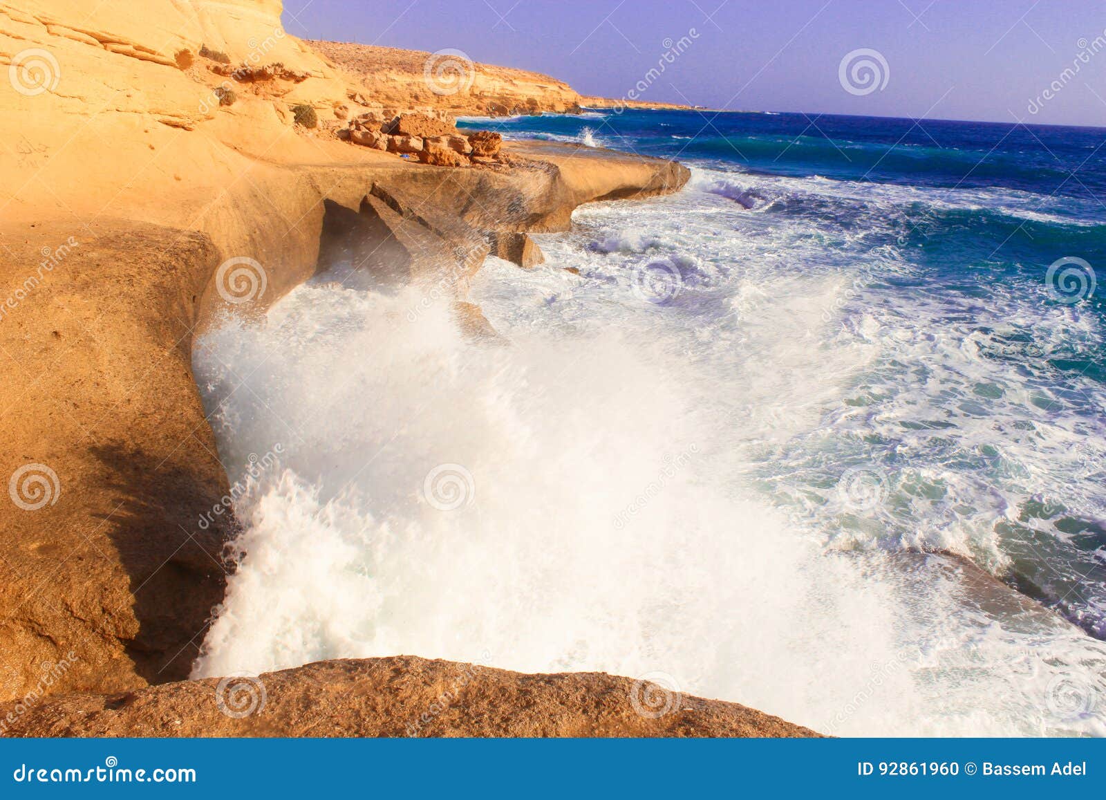 seashore waves and mountain under the sunshine in matrouh, egypt