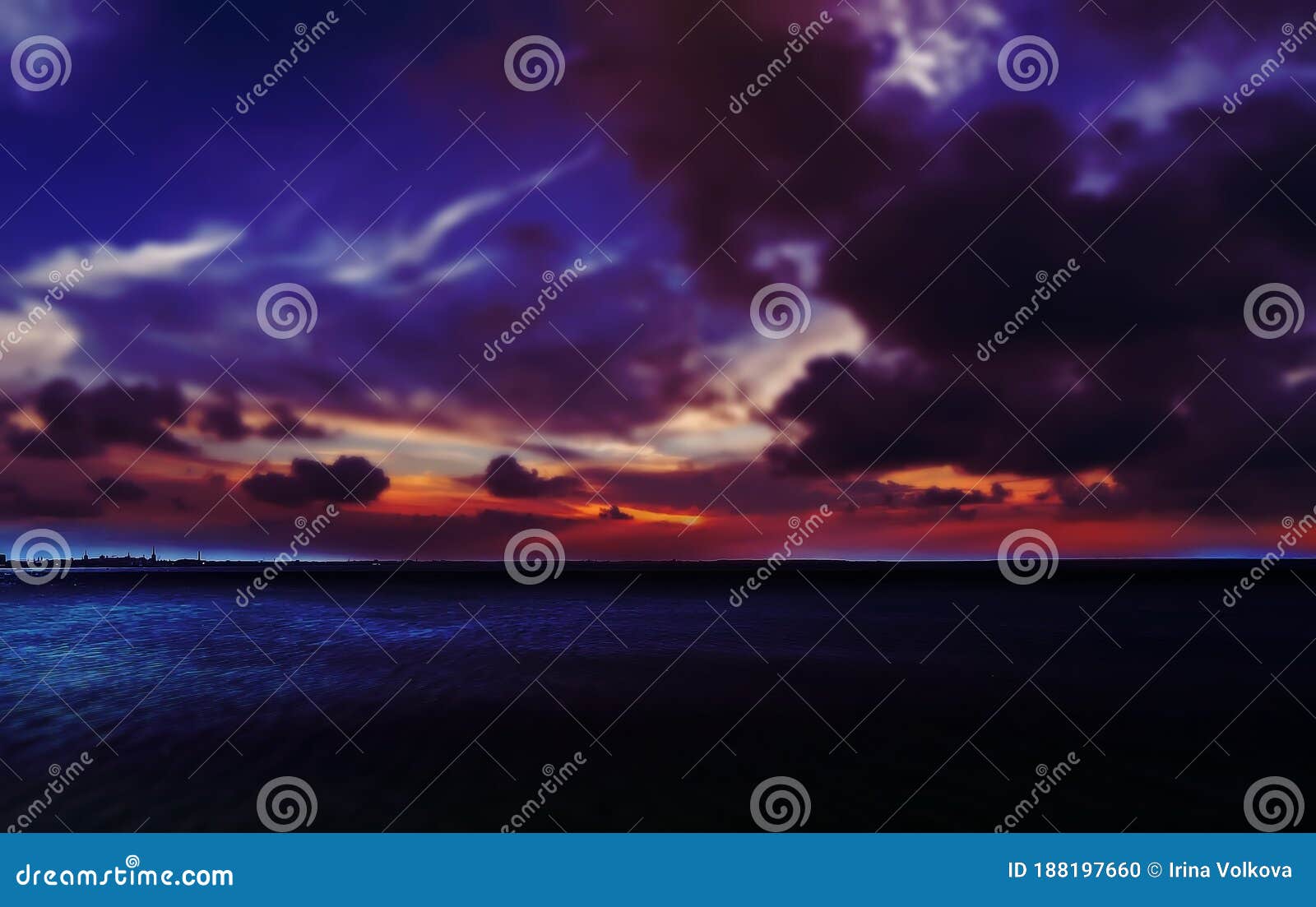 Dramatic Night Sky At Sea Blue Dark Ocean Water Wave And Blue Sky Dramatic Clouds Beautiful Nature Landscape Stock Photo Image Of City Landscape