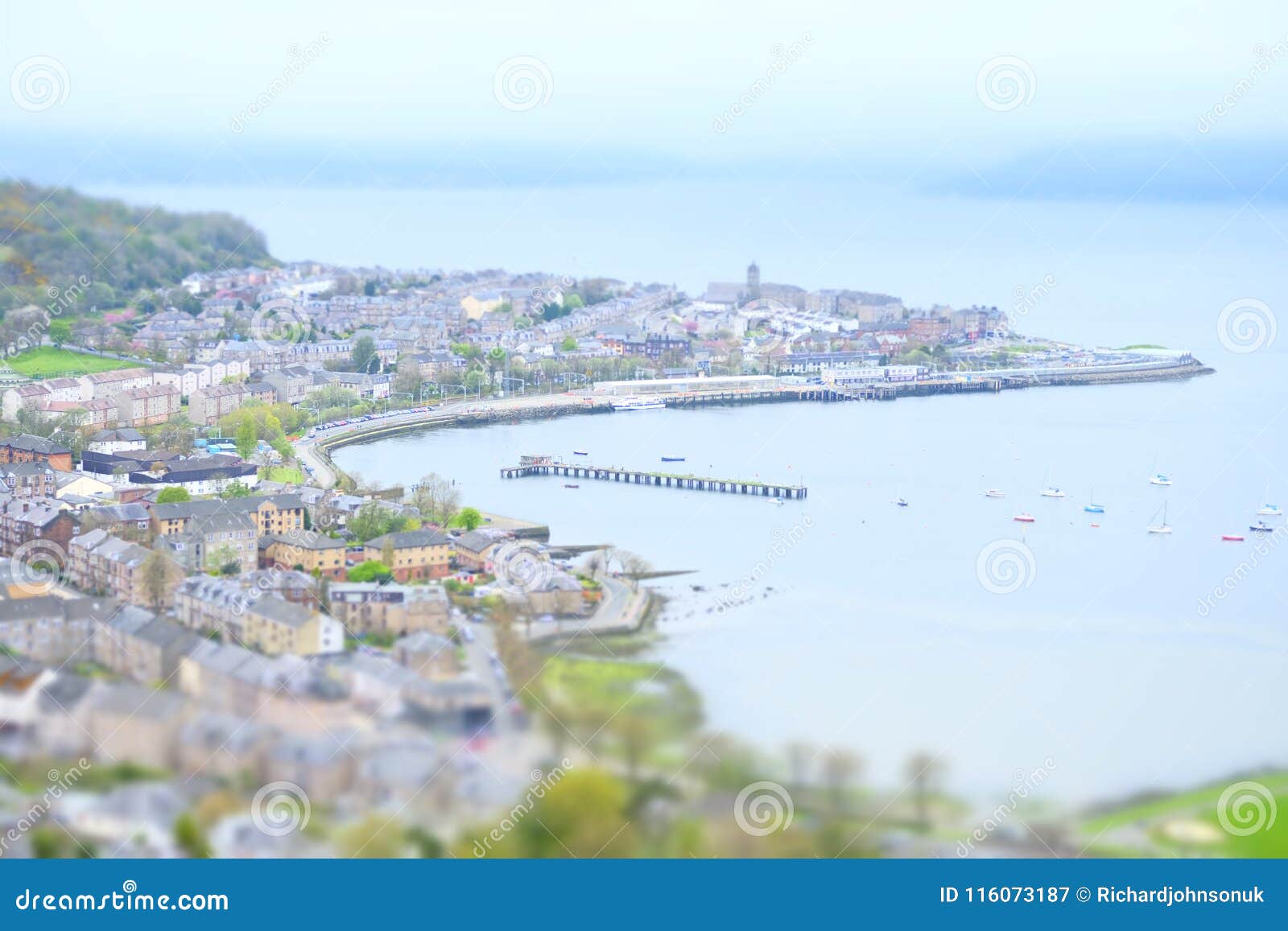 seaside town city miniature view aerial high above greenock lyle hill gourock inverclyde dock scotland