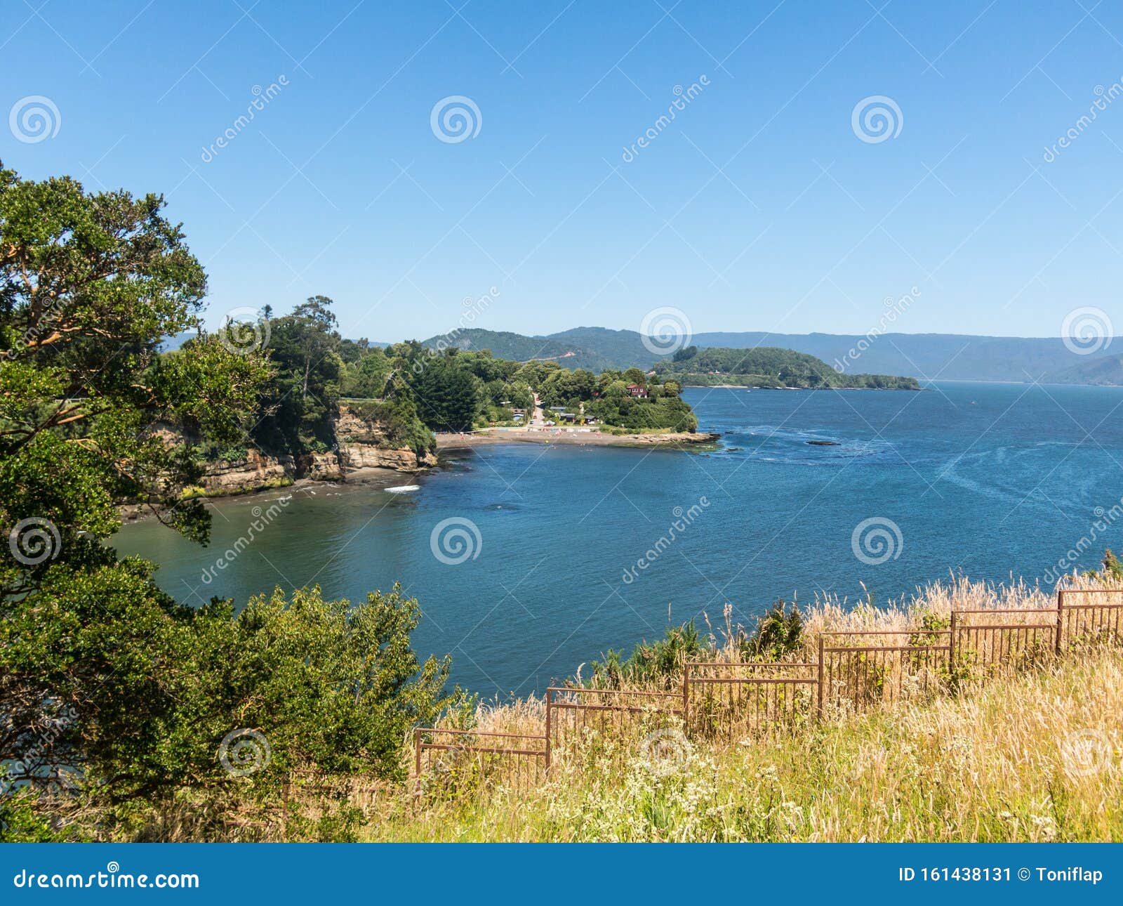 seaside view in the spanish fortress in niebla, valdivia, patagonia, chile