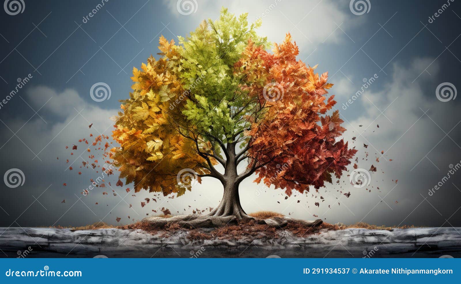 Season Change on Tree, Represent Change Time through Year Stock
