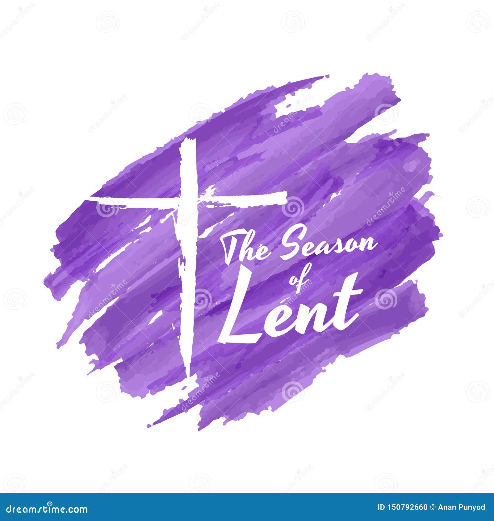 the season of lent banner with white crucifix on purple background paint brush style  