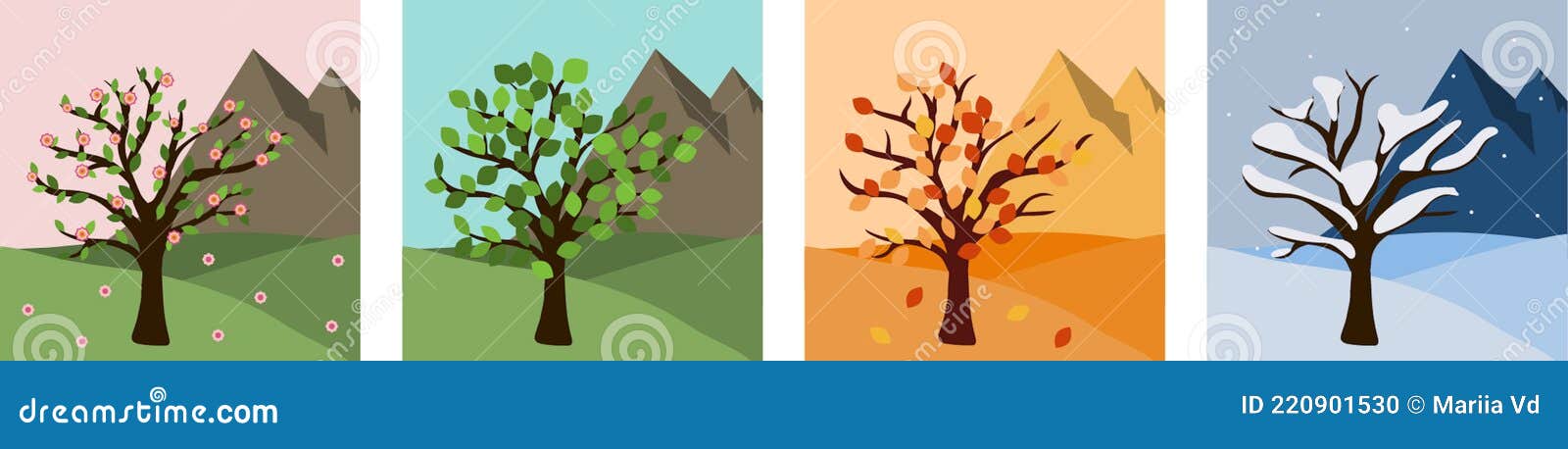 season tree icons for travel website. season graphic  flat  