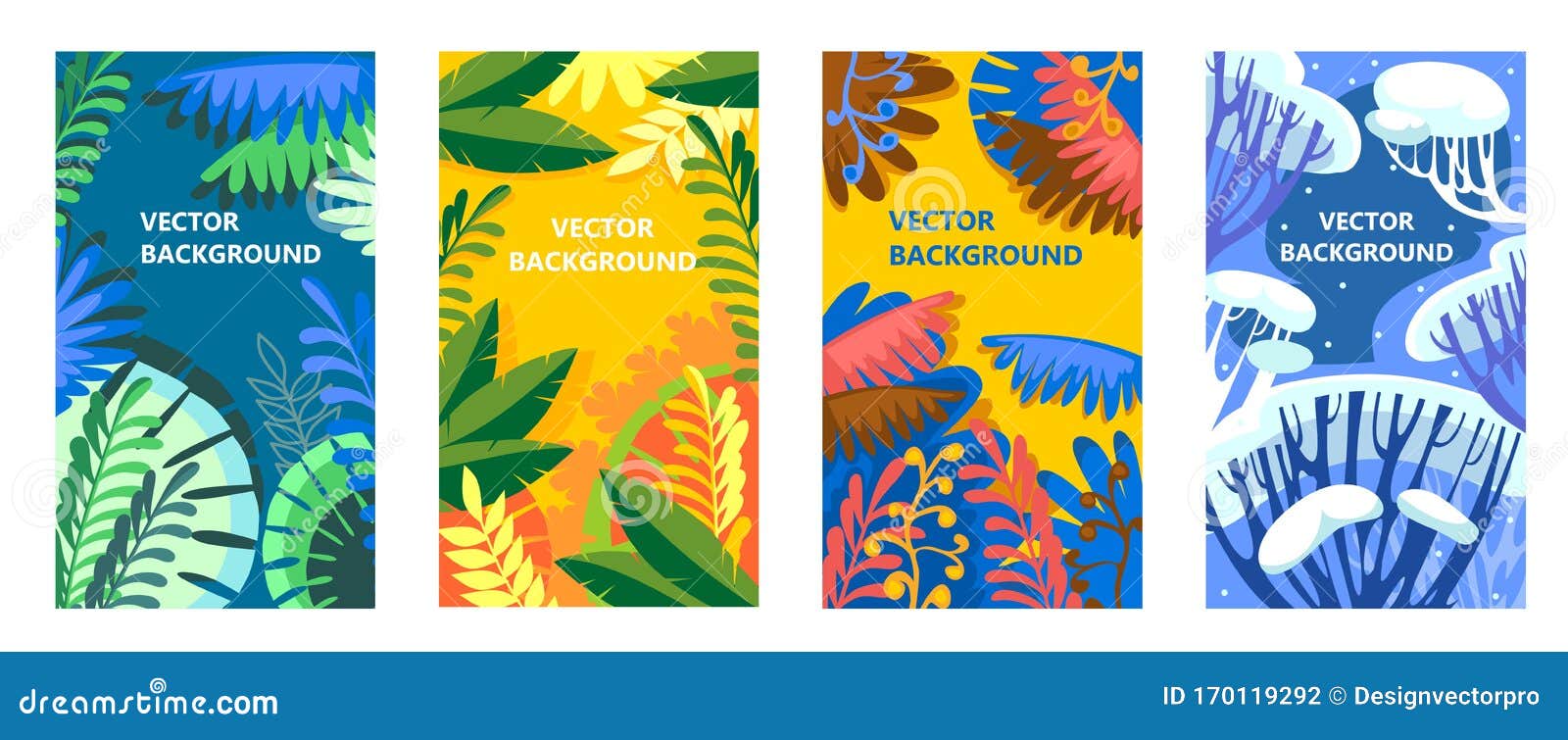 seasonal backgrounds with trees and leaves set