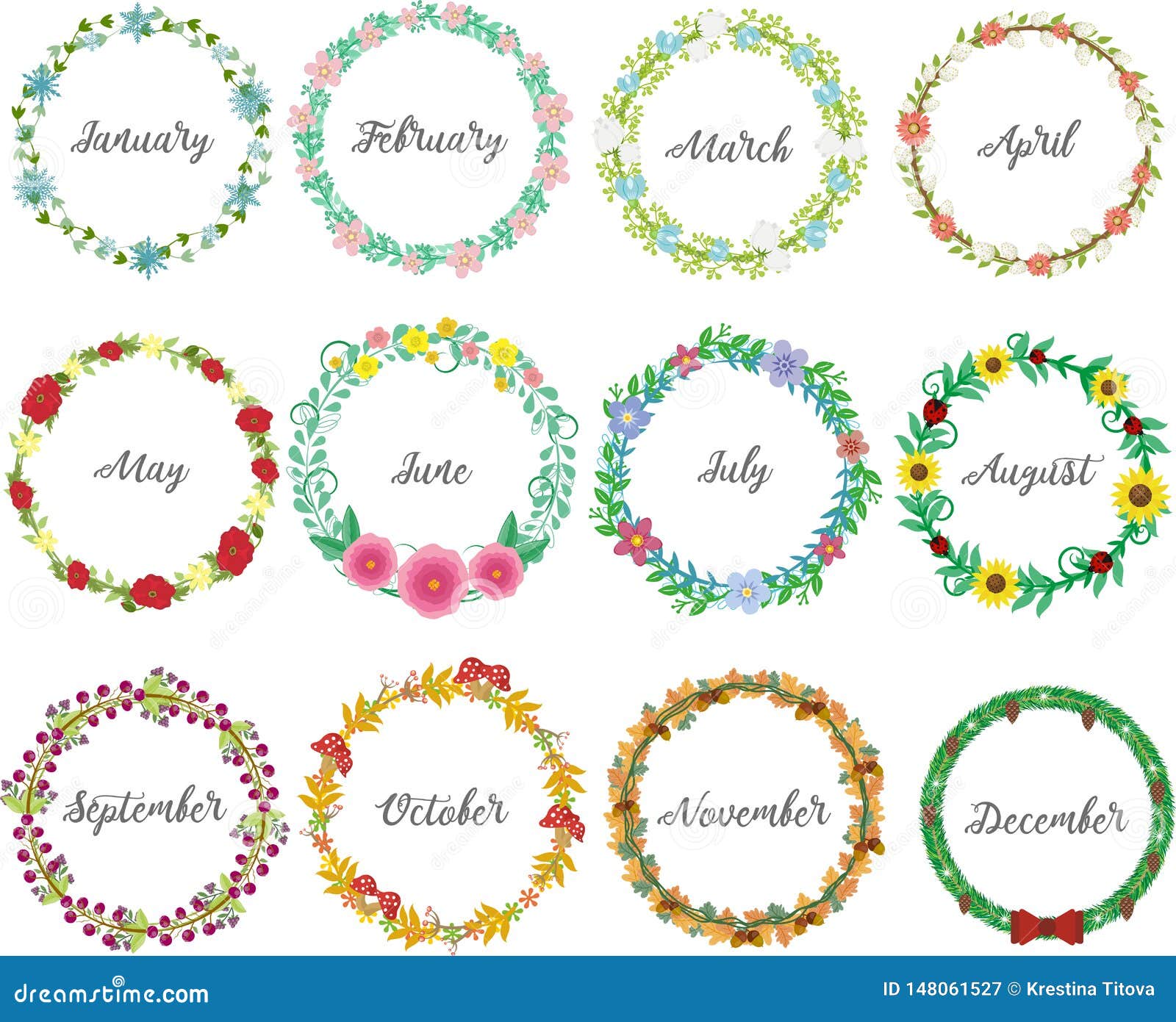 Seasonal Decorative Wreath stock vector. Illustration of name - 148061527