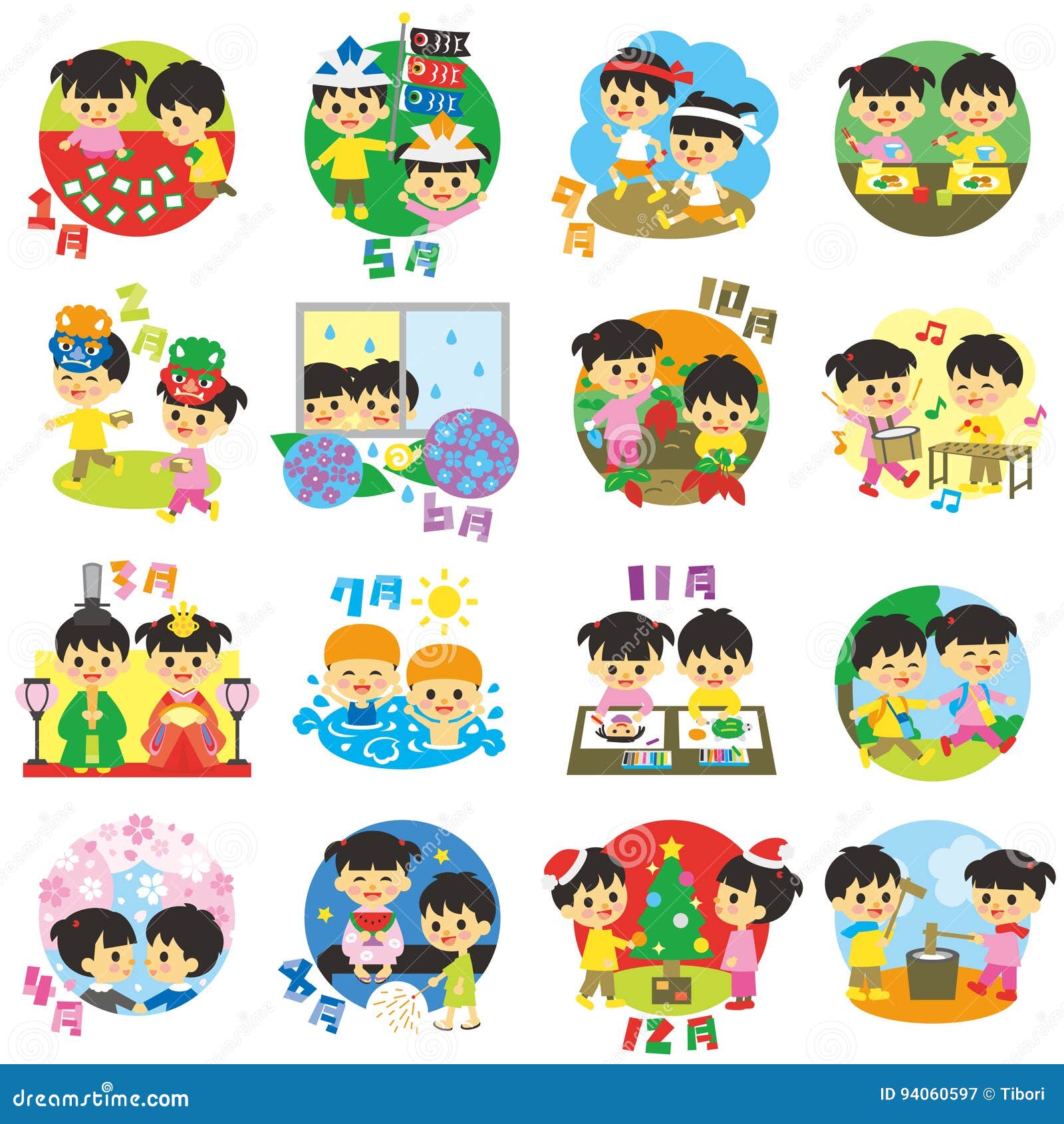 Seasonal Events Calendar in Japan, Kids Stock Vector Illustration of