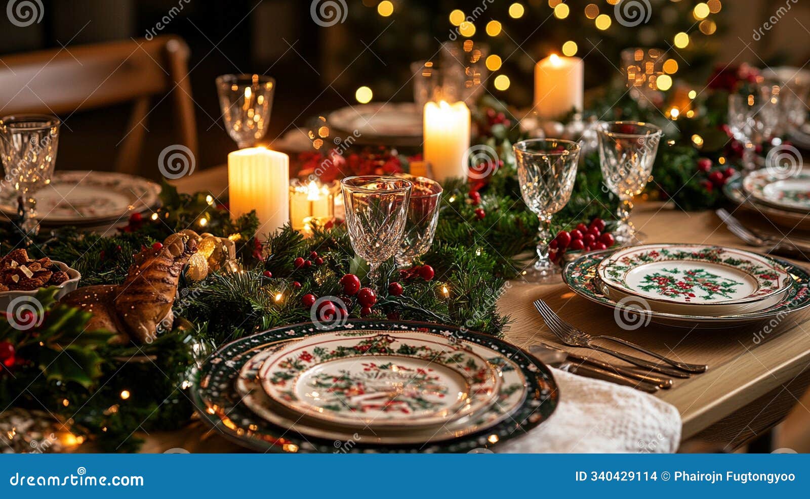 seasonal festivities: a beautifully decorated table for a holiday gathering, featuring festive dishes, decorations, and warm