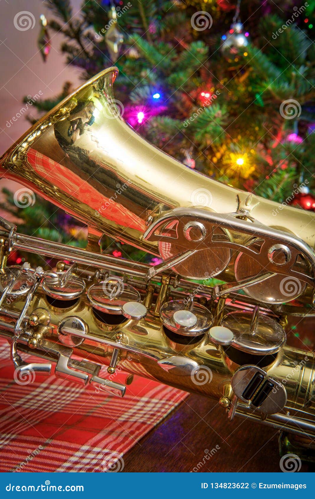 Christmas Music Saxophone Tree Stock Photo Image of ornaments, decor Christmas Instruments