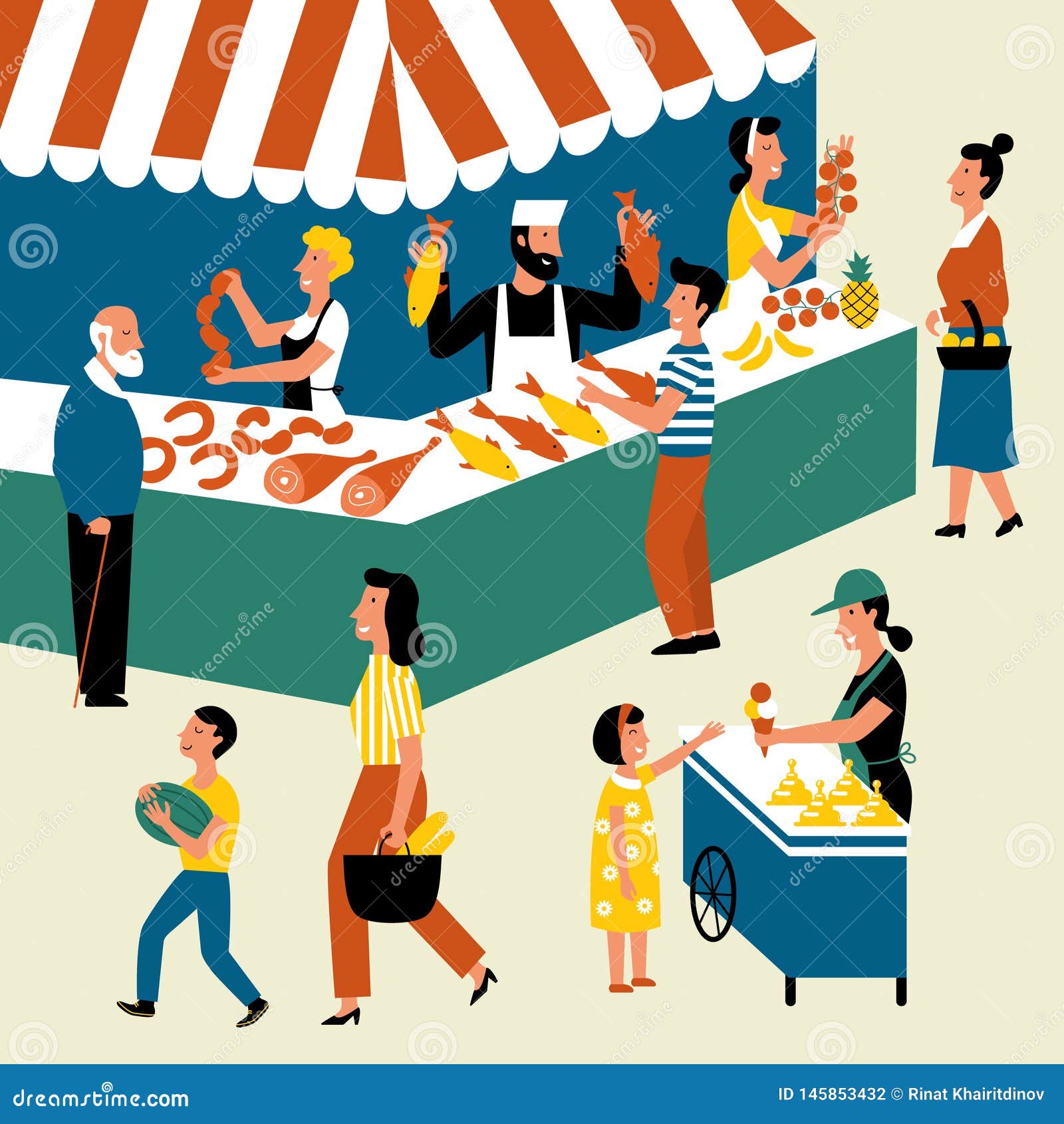 Seasonal Outdoor Market, Street Food Festival. Buyers and Sellers on  Marketplace. Cartoon Vector Flat Illustration Stock Illustration -  Illustration of flat, food: 145853432