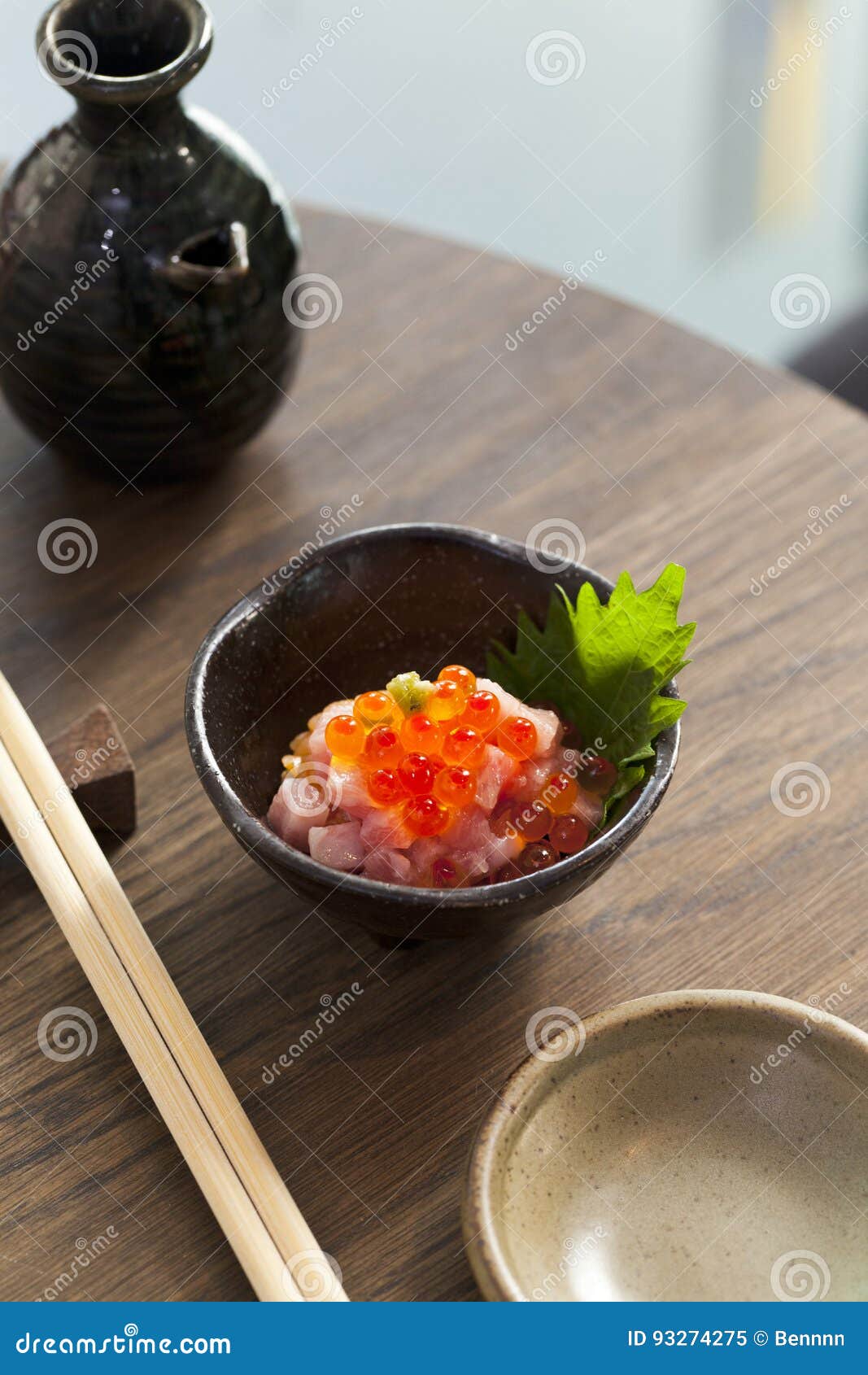 Seasoned Cod Roe And Raw Salmon Stock Image Image Of Meal Green