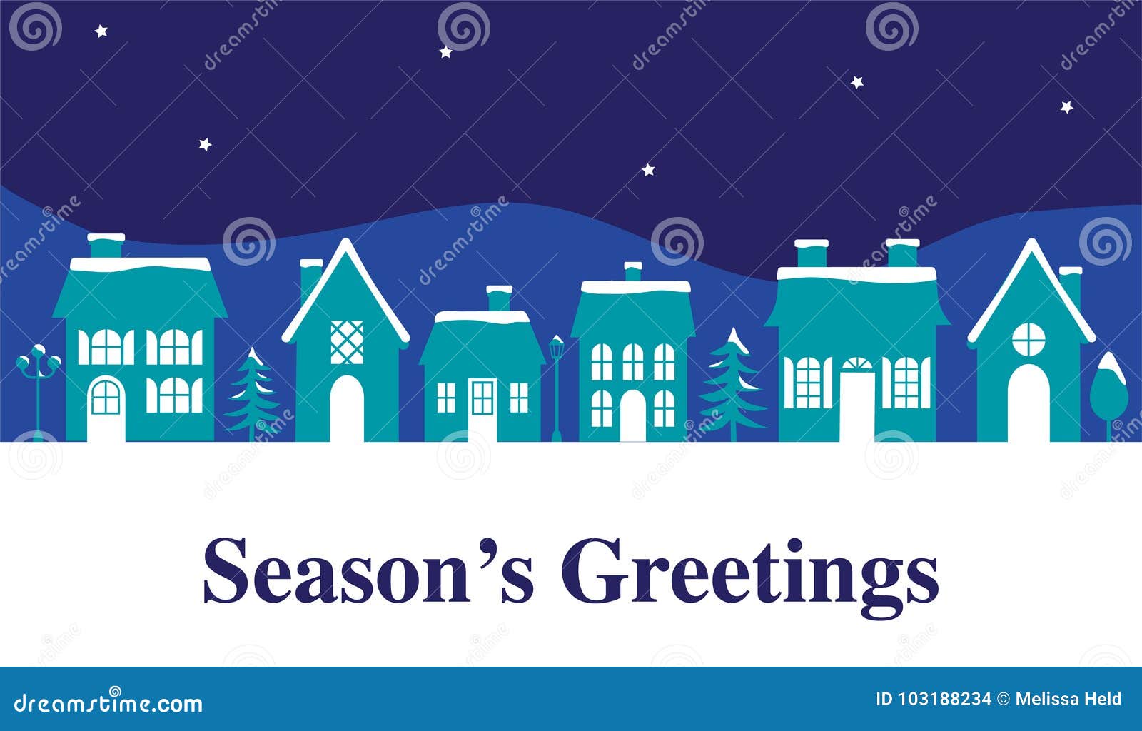 seasons greetings graphic with houses