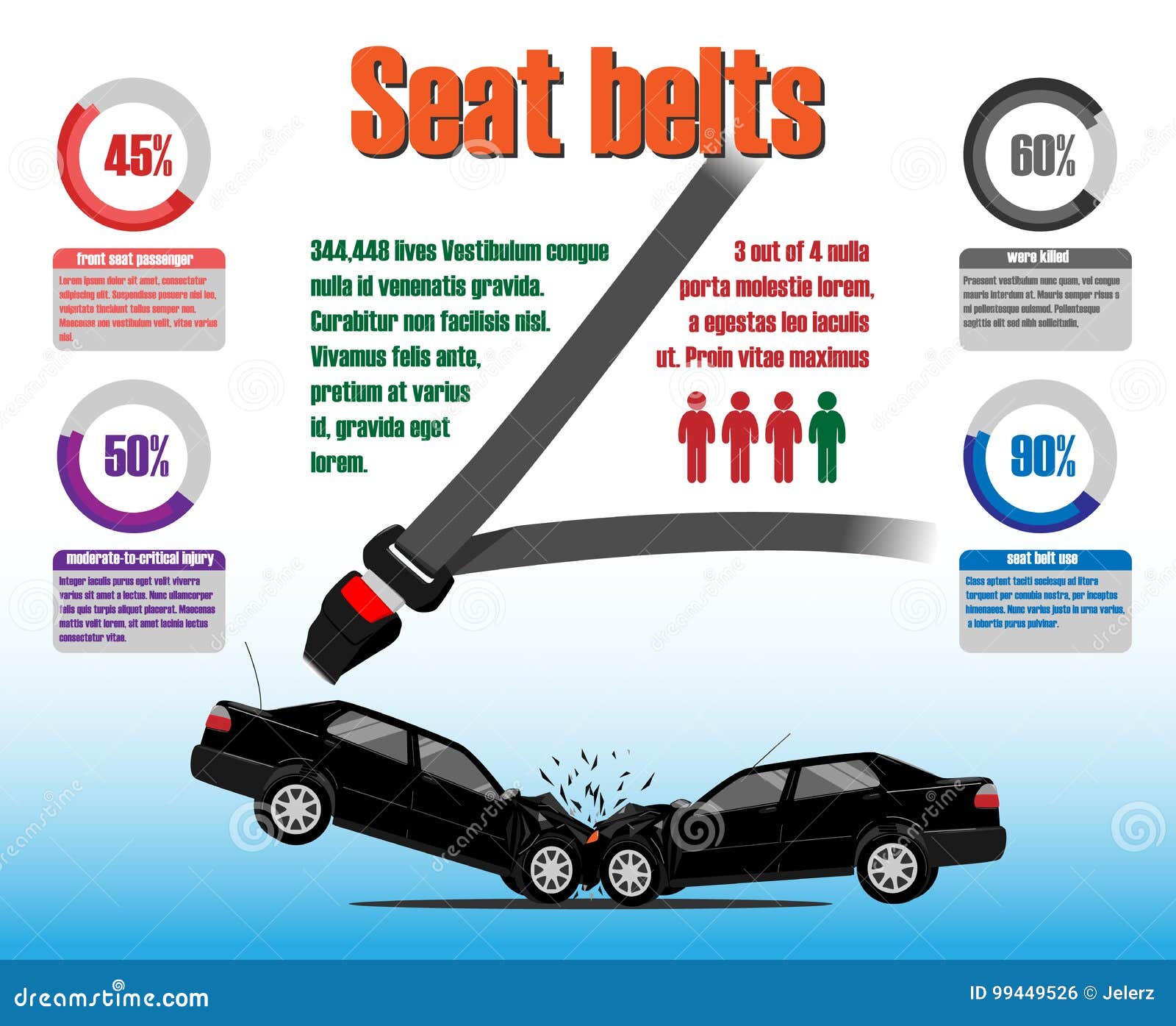 Seat Belt Statistics. Infographics Vector Template Stock Vector