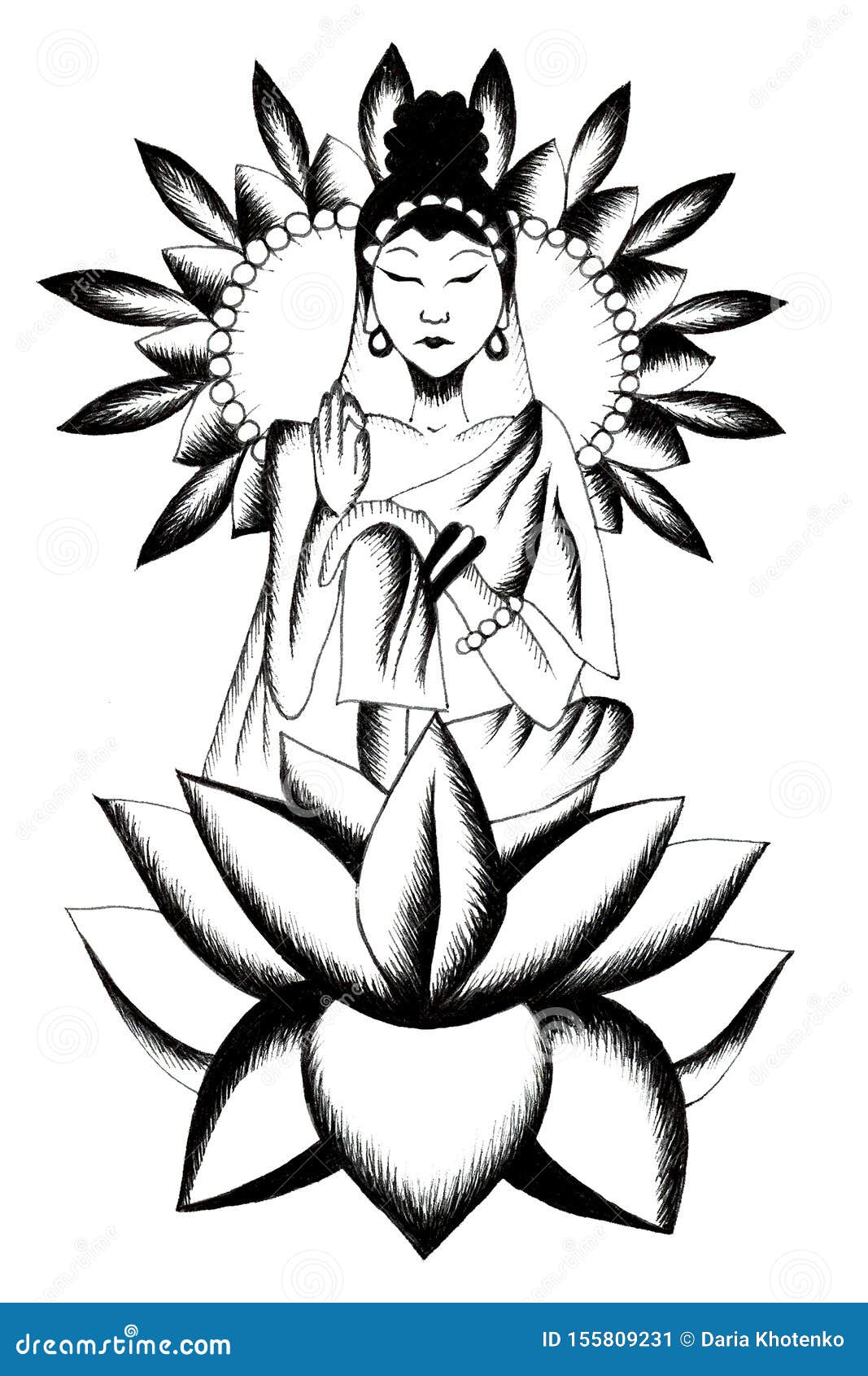 Buddha on flower stock illustration. Illustration of guru - 155809231