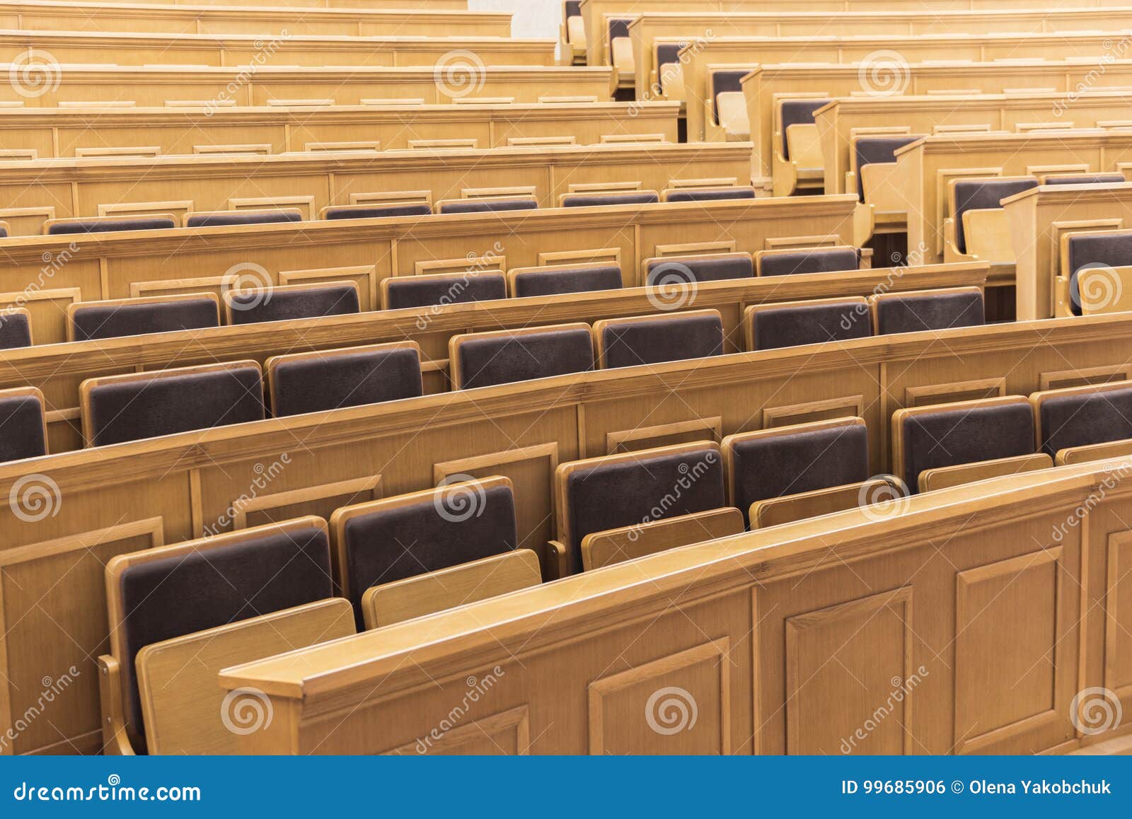 Seats And Tables In Auditory Room At University Stock Photo