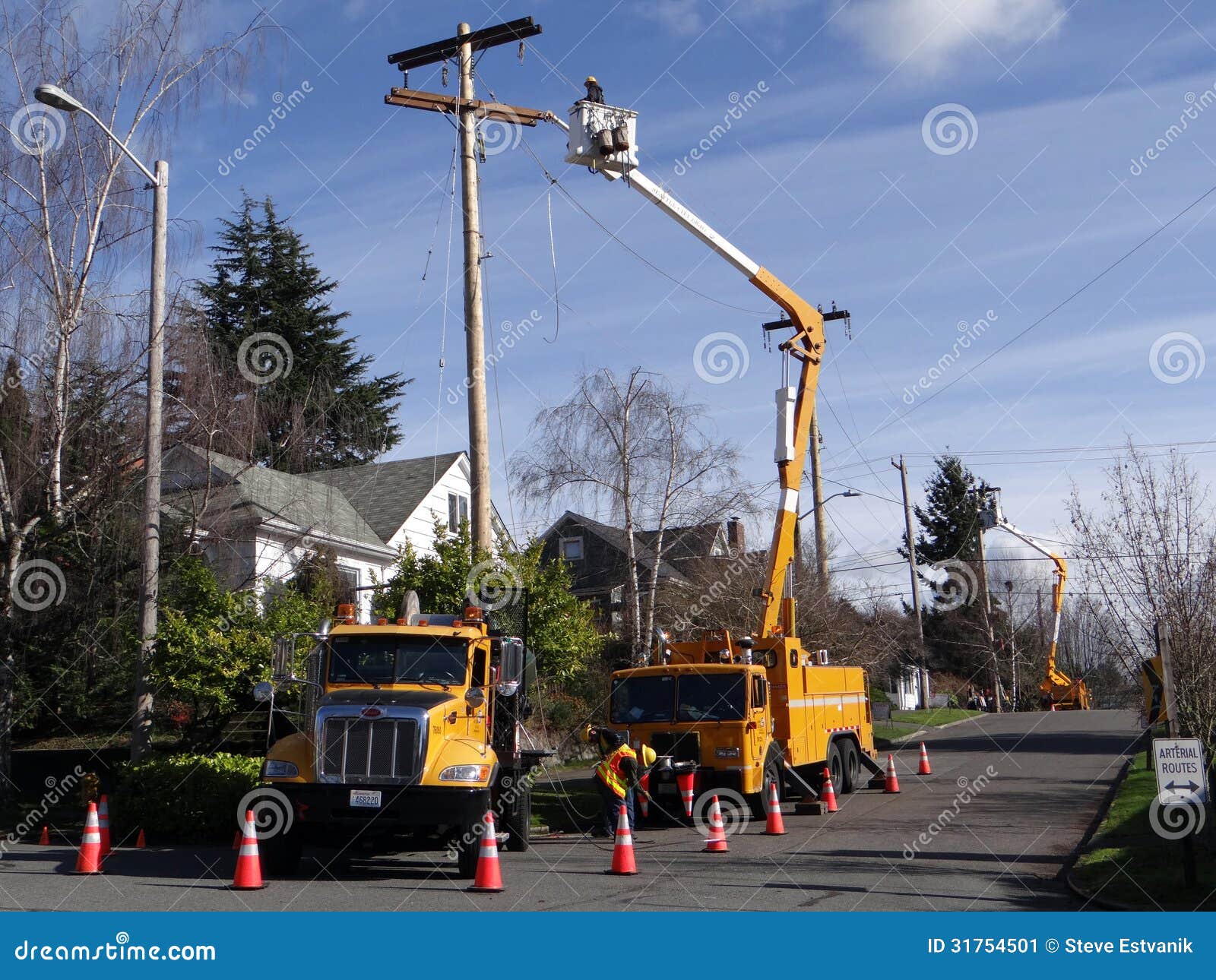 Seattle City Light Workmen Replace an Aging Utility Pole Editorial