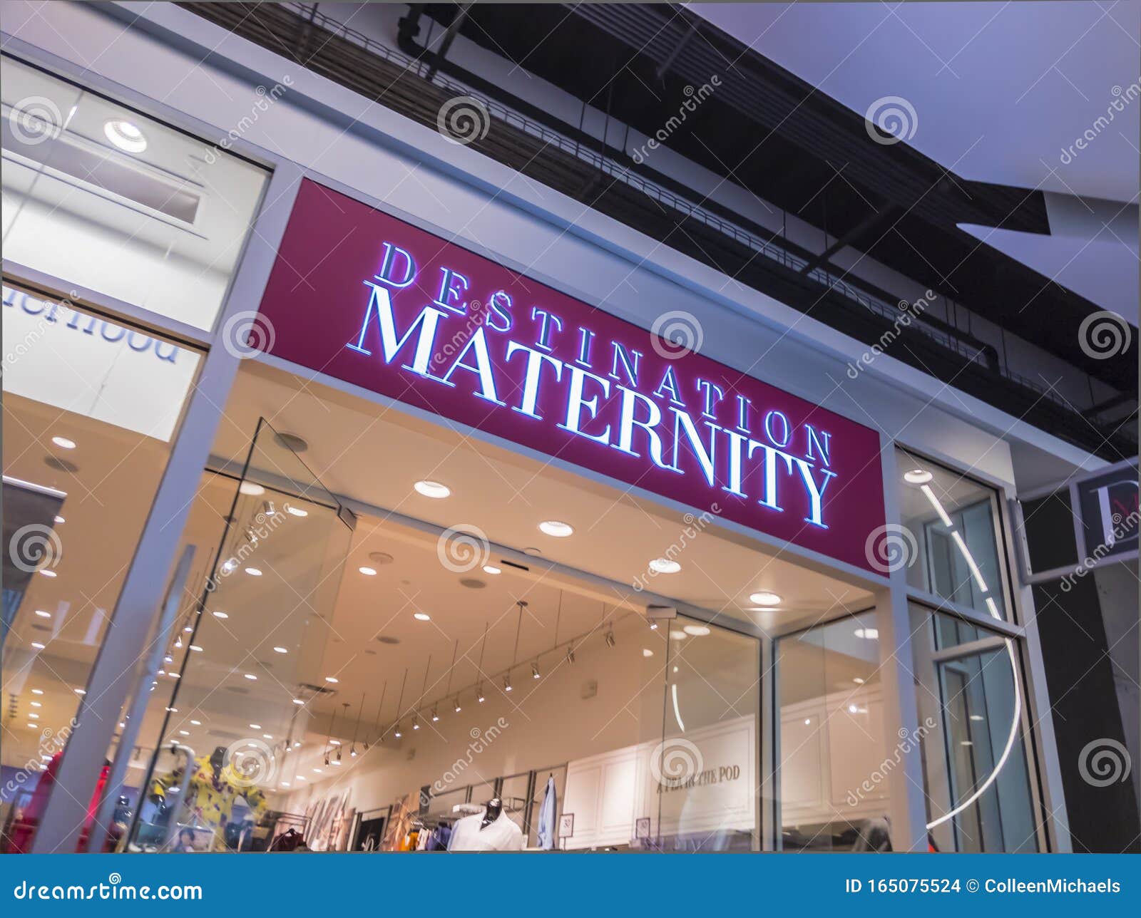 View of Destination Maternity Storefront in a Mall a Week before