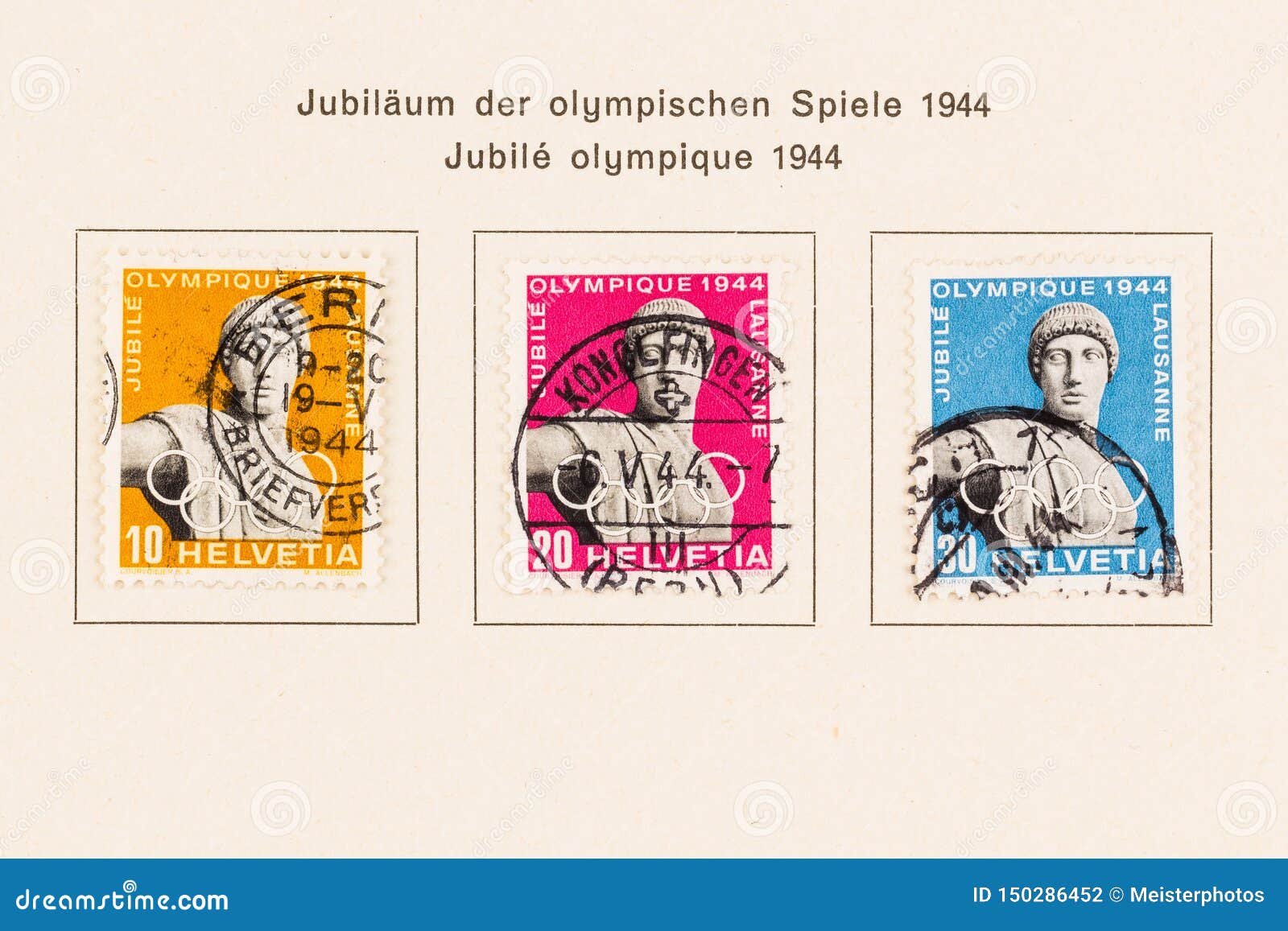 Original envelope with eight illustrated 1936 Olympic post stamps and three  Olympic Village cancellations