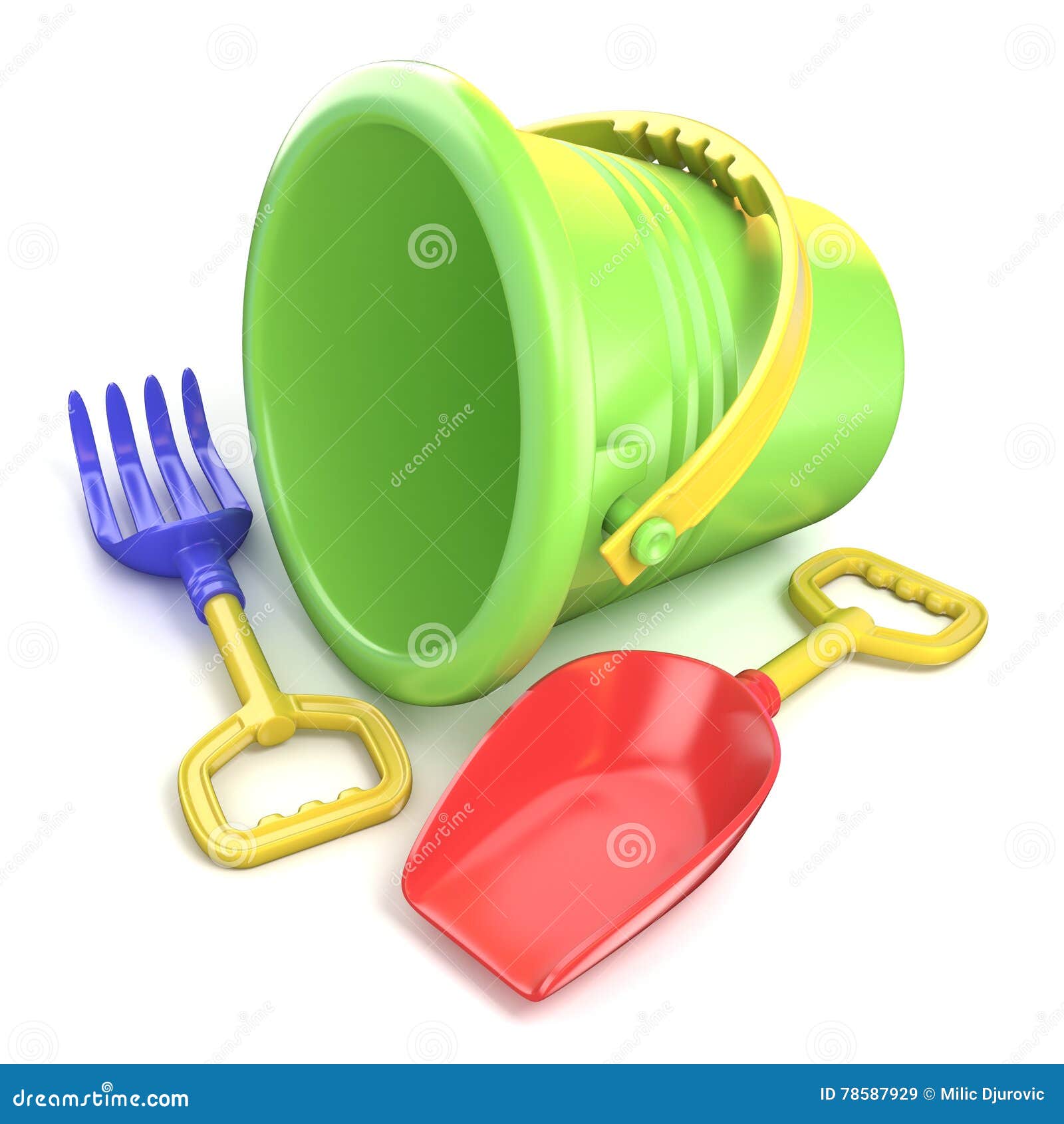 La Spiaggia Dei Bambini Gioca - Il Secchio, La Vanga E La Pala Sulla Sabbia Un Giorno Soleggiato 35838388