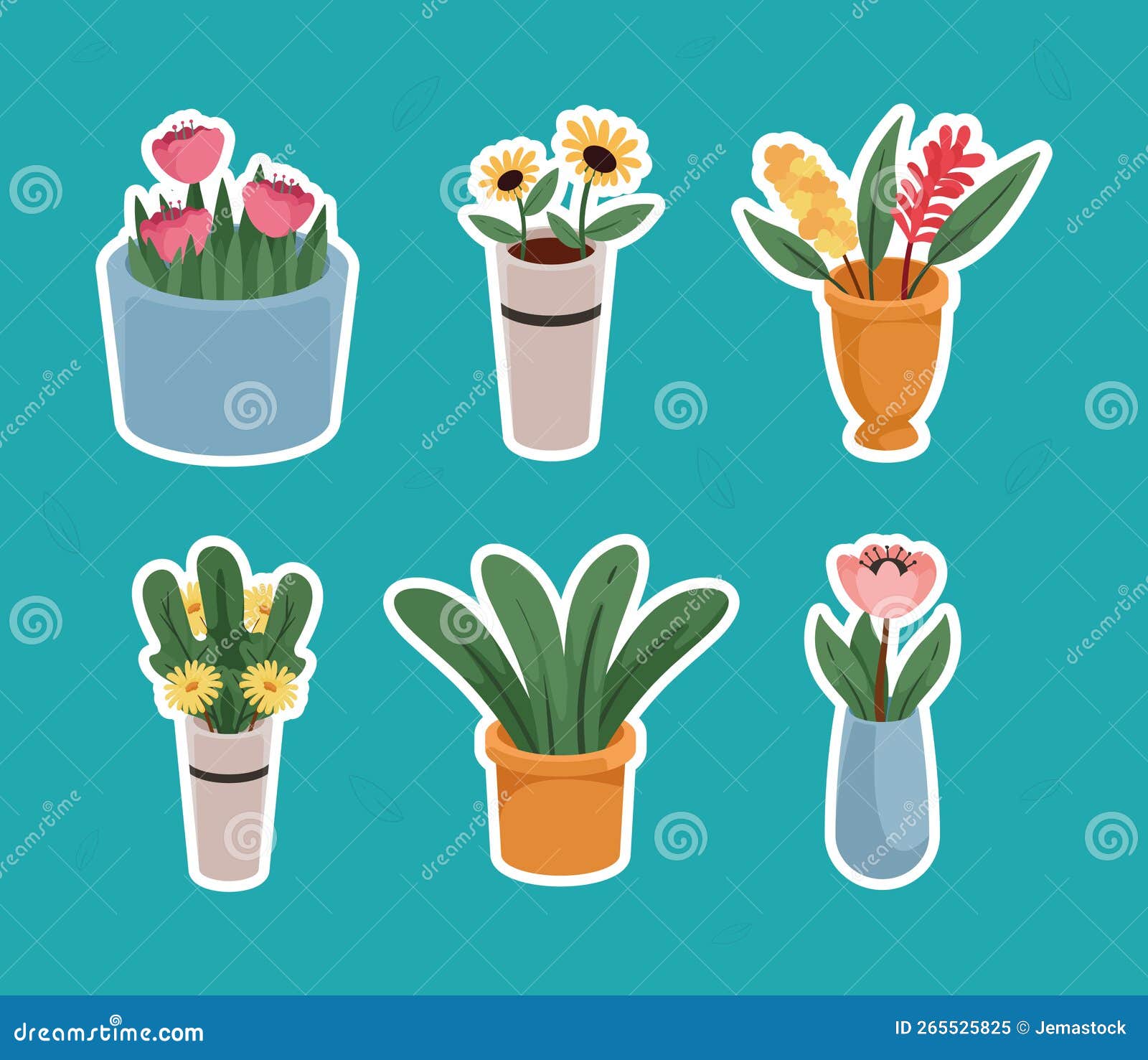 Sechs Blumengarten vektor abbildung. Illustration von laub 265525825