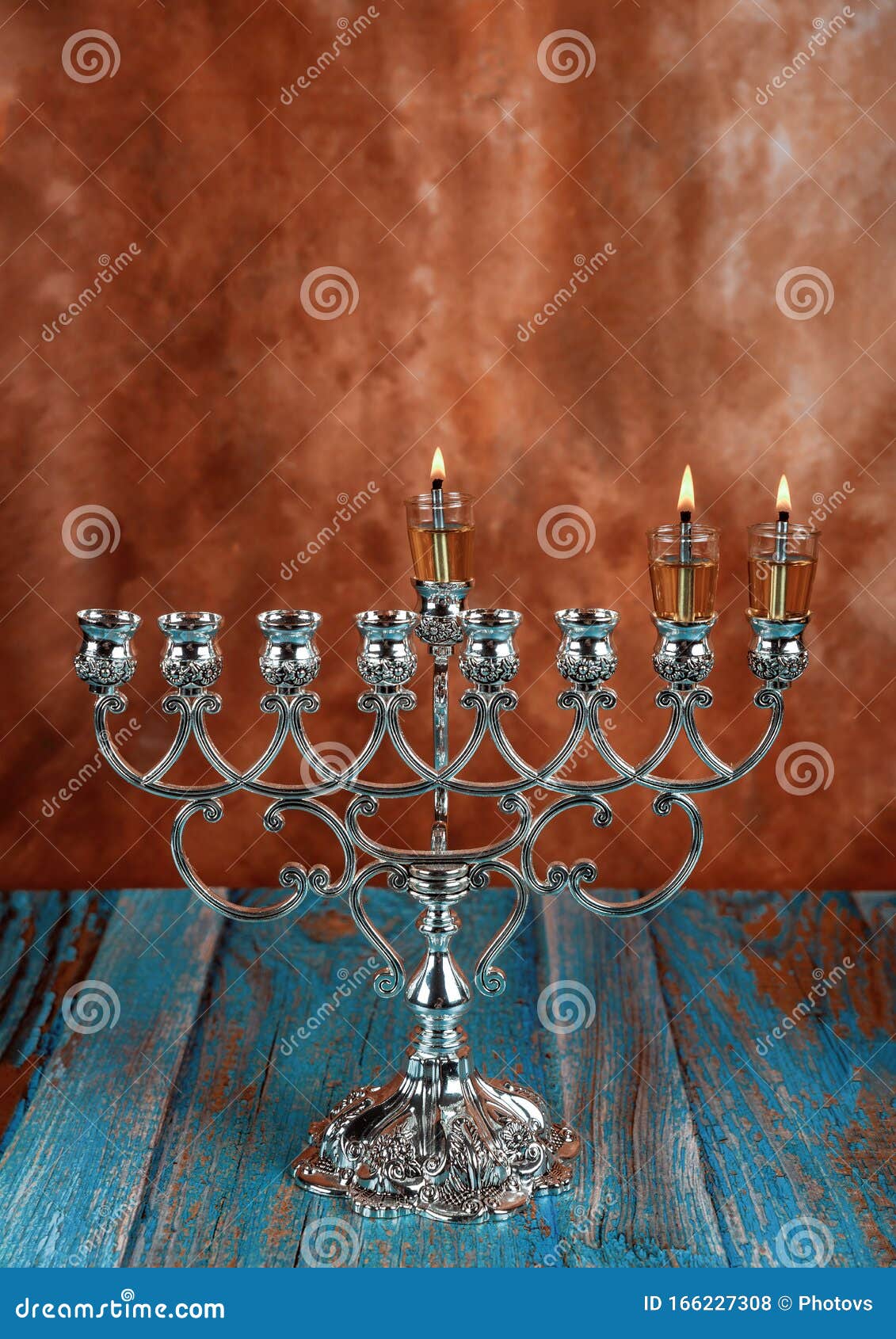 Second Dayof Hanukkah with Burning Hanukkah Candles Hanukkiah