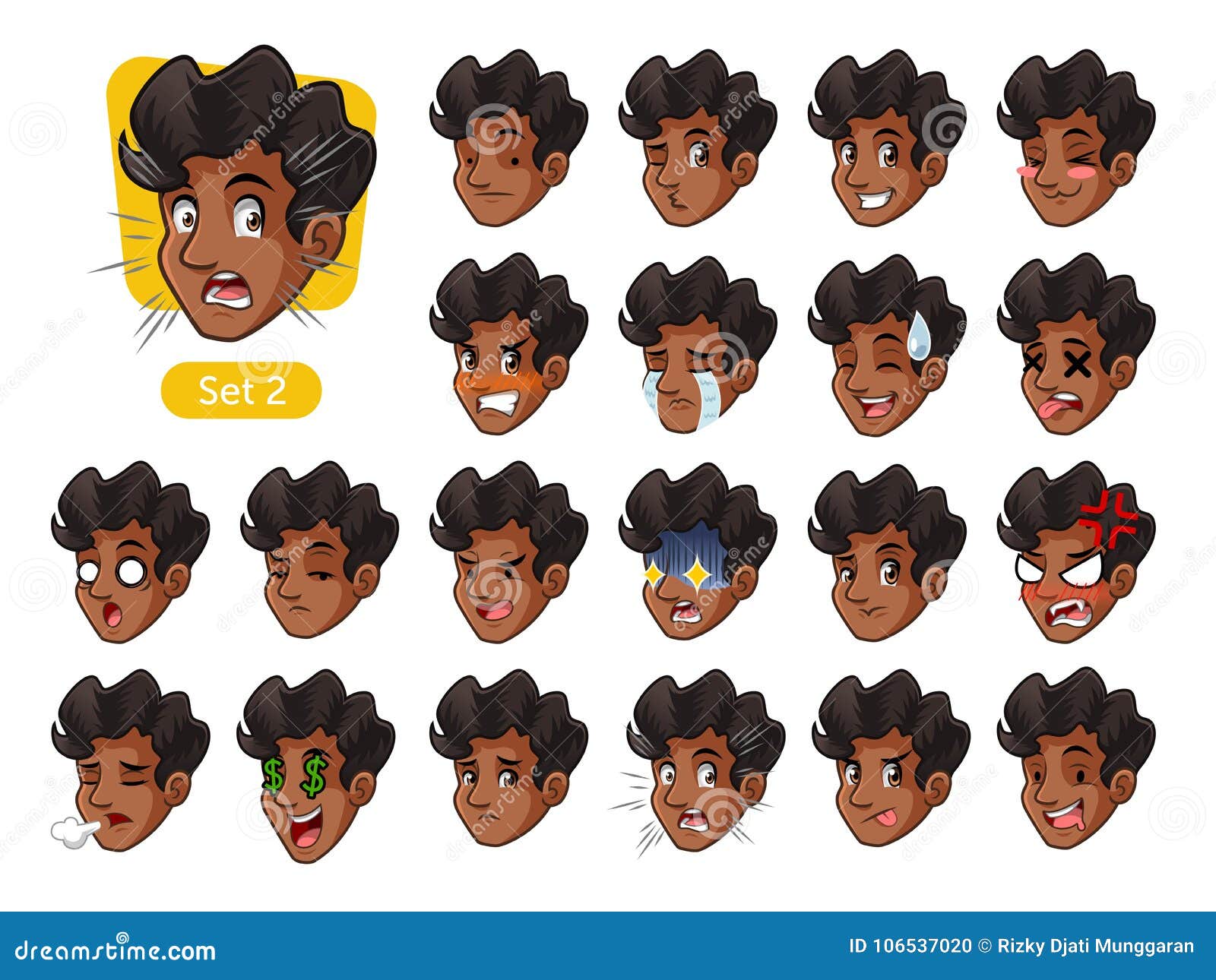 The Second Set of Male Facial Emotions with Curly Hair Stock Vector -  Illustration of happy, scary: 106537020