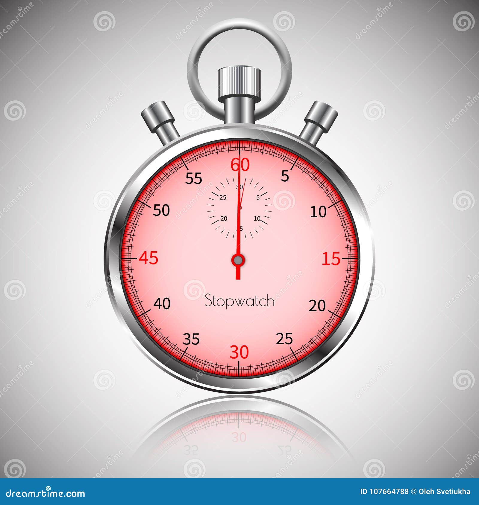 60 Seconds. Silver Realistic Stopwatch with Reflection Stock Vector