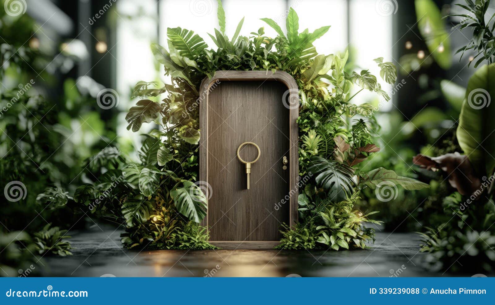 secret door hidden amidst the green trees, there is a mysterious key that unlocks the door generative ai 