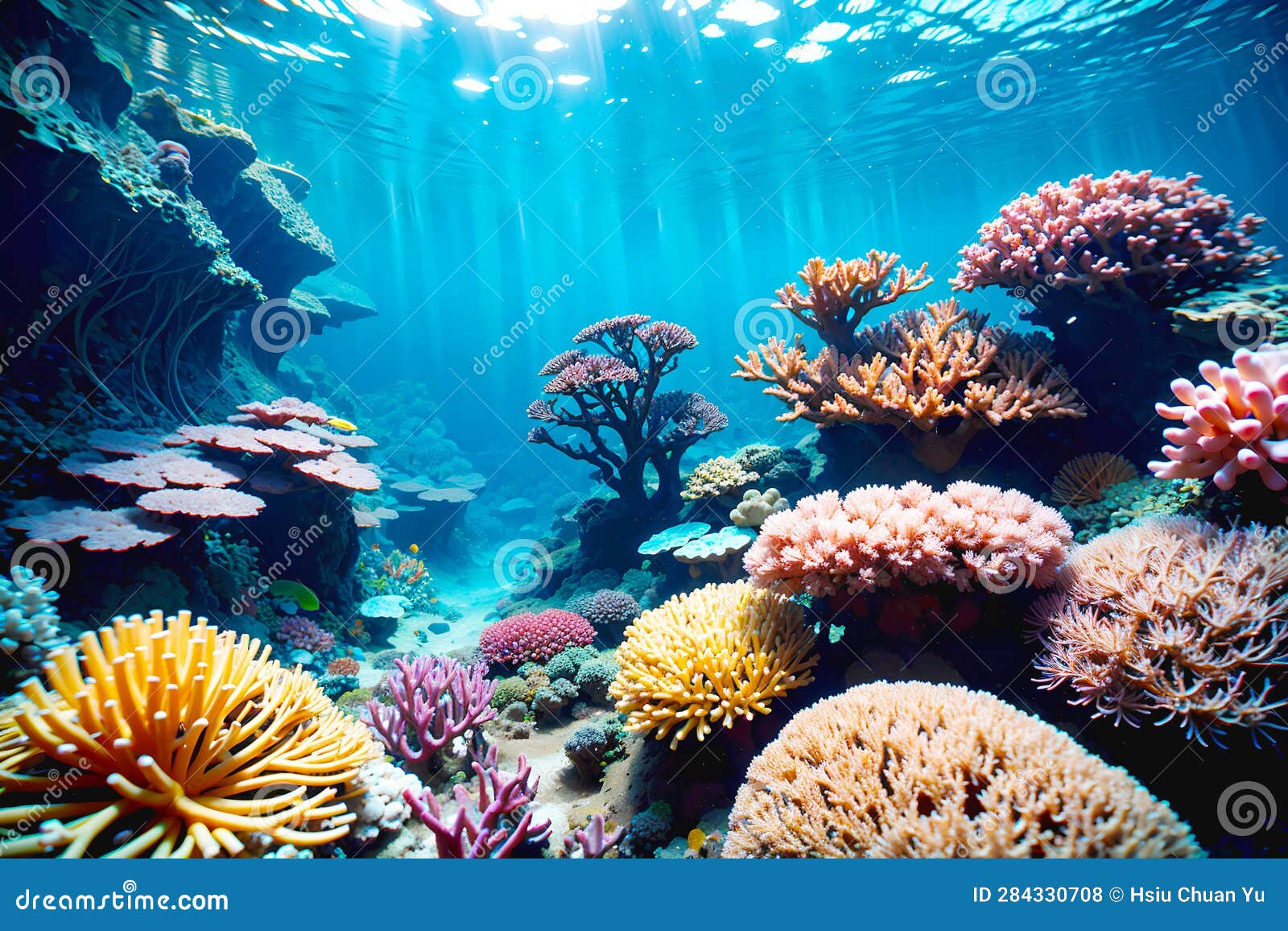 Secret Ocean Underwater World Teeming with Colorful Coral Reefs Stock ...