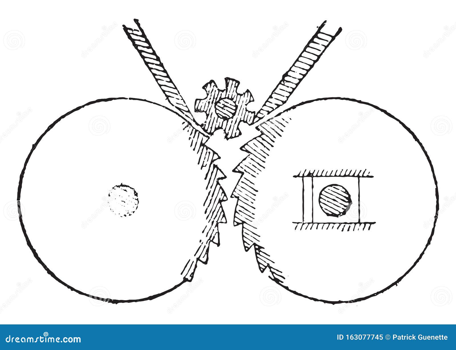 section of a crusher two fluted cylinders, vintage engraving