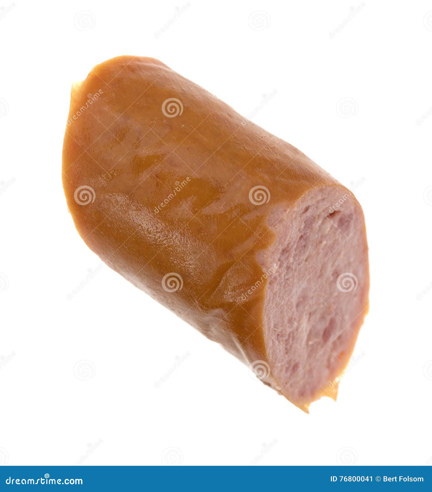 section of polska kielbasa on a white background