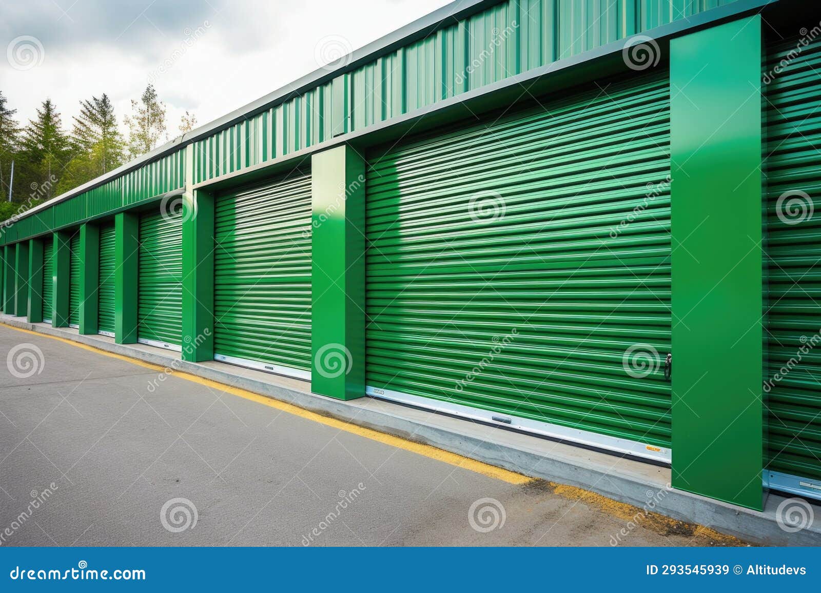 Section of a Storage Facility with Green Locker Doors Stock Image