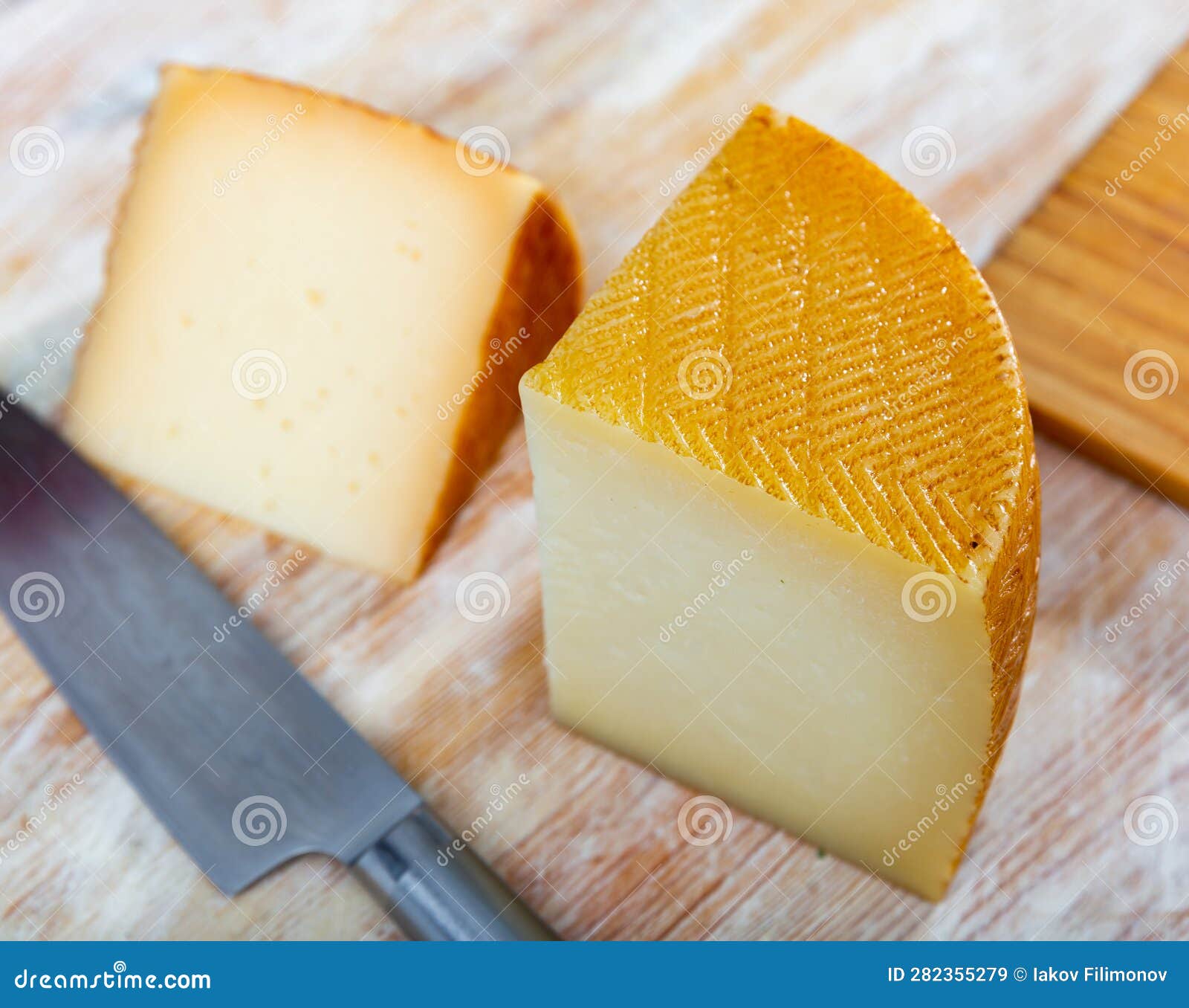 Sector of Spanish Cheese on Wood Surface Stock Image Image of