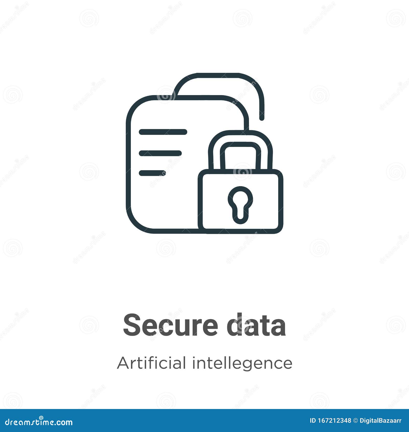 secure data outline  icon. thin line black secure data icon, flat  simple   from editable