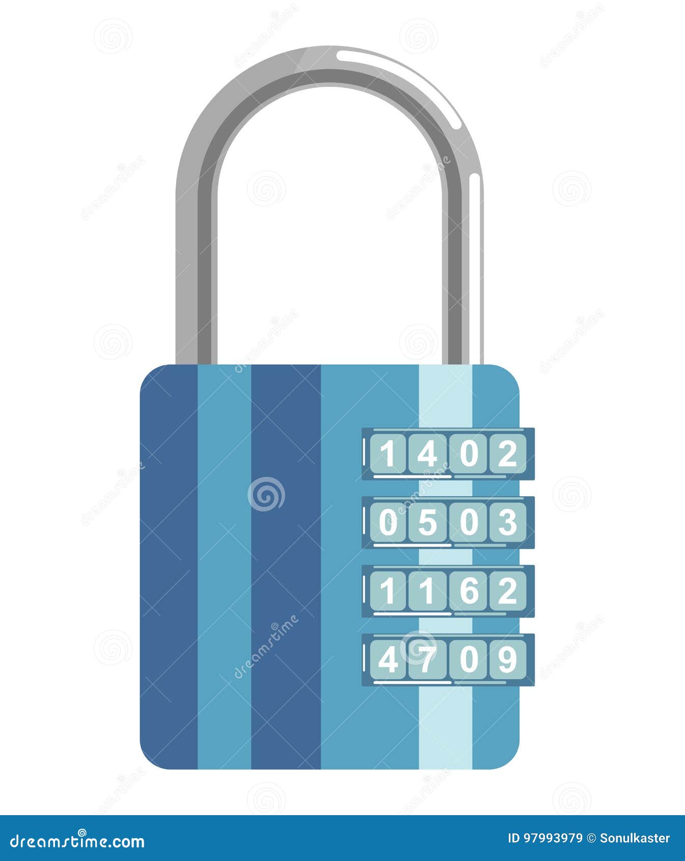 Gold Metal Combination Lock Number Code Stock Vector Illustration