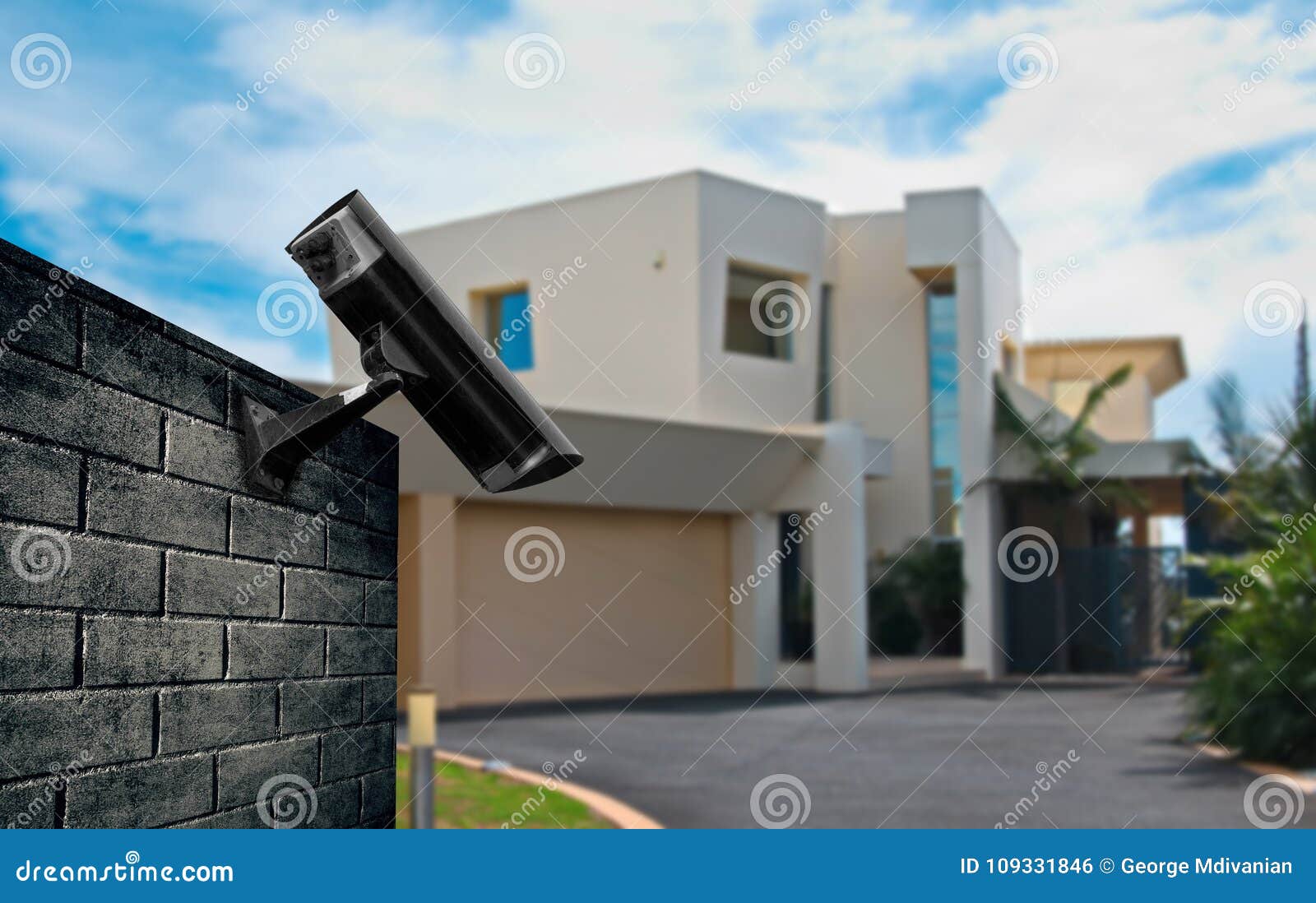 Security camera with house stock photo. Image of protect 109331846