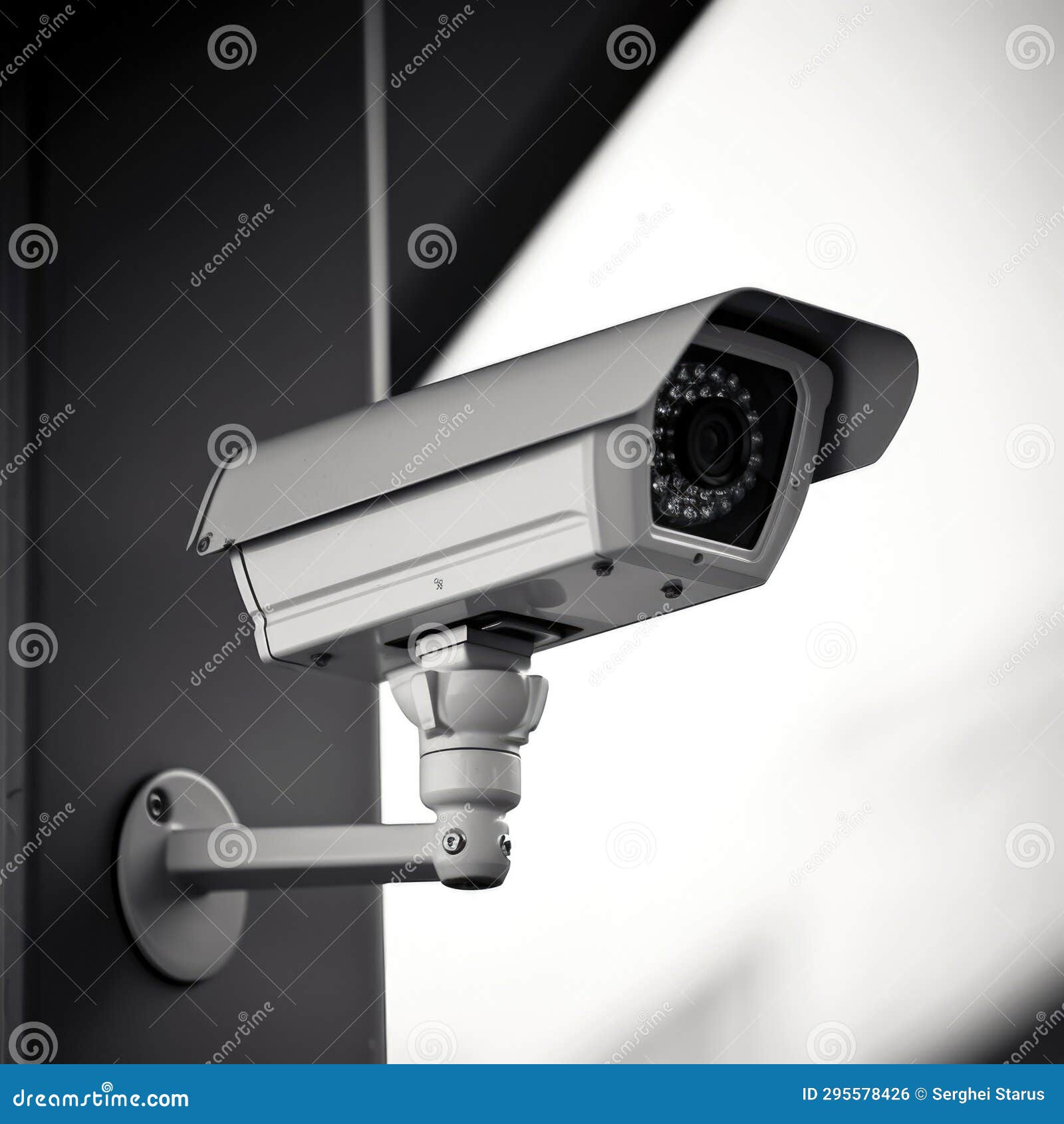 A Security Camera Mounted To a Wall, AI Stock Photo Image of camera