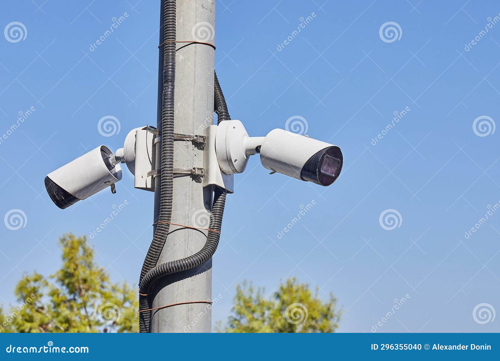 Security Cameras are Installed in the Park on an Electricity Pole Stock Photo Image of camera