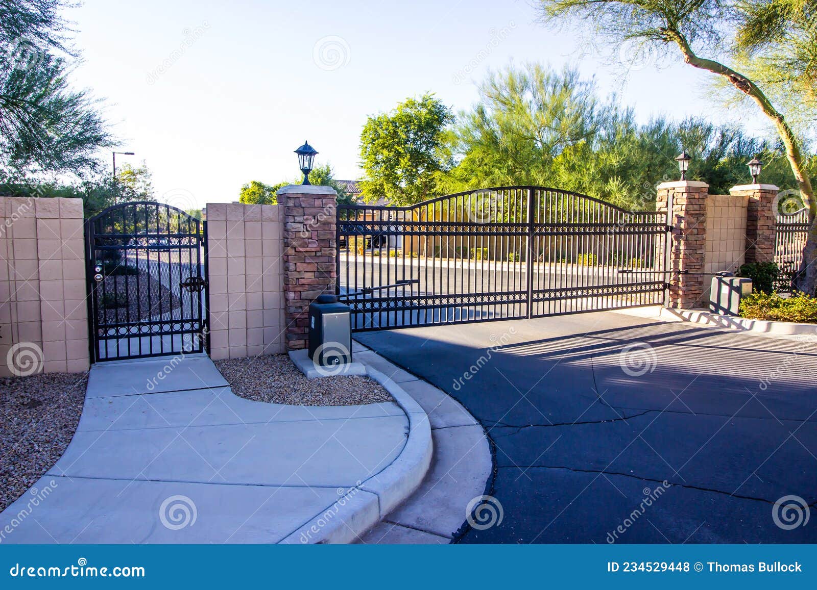 Security Exit Wrought Iron Gate Stock Photo Image of motors, columns