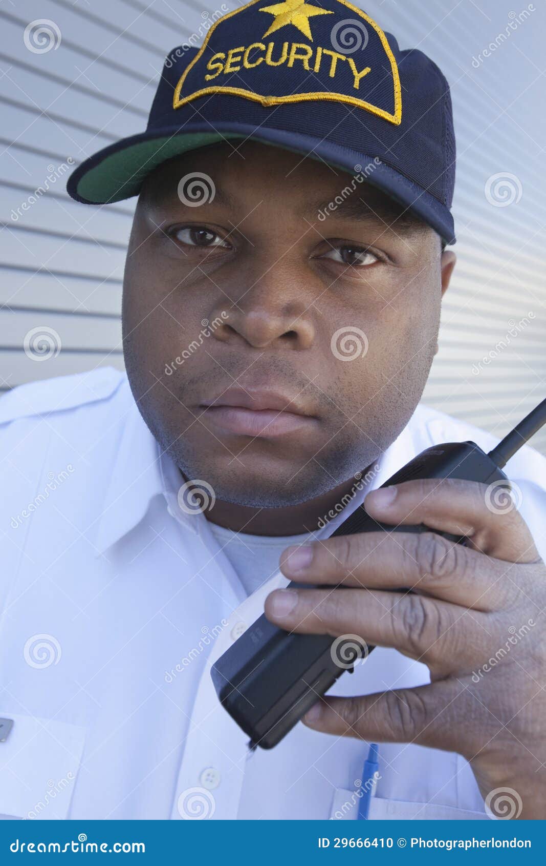security guard using walkie talkie