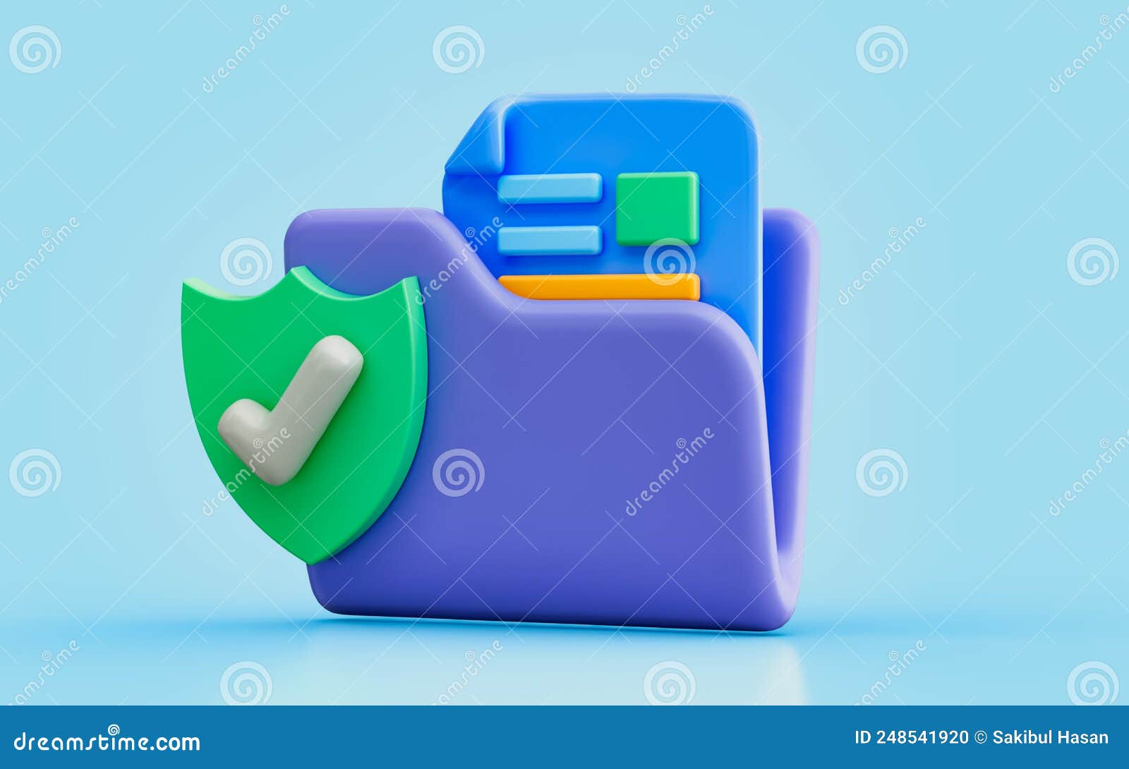security shield check mark with document folder 3d  storable data